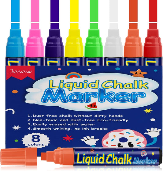 8 Pcs Liquid Chalk Markers - 7mm Assorted Colors, Washable Markers for Cars, Glass, Chalkboards, Posters, Business