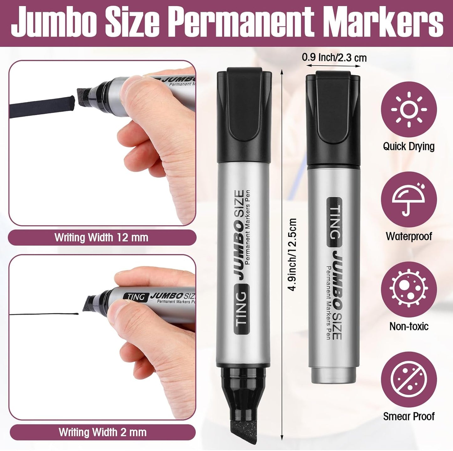 Fuutreo 10 Pack Jumbo Permanent Markers Bulk Large Chisel Tip Permanent Markers Quick Drying Waterproof Big Huge Poster Pens for Office, Logistics Company and More(Multicolor)