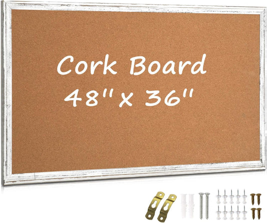 Large Cork Board, 48" x 36", Big Bulletin Board White Framed Corkboard for Wall, Decorative Pin Board Vision Board Memo Board for Office Home School