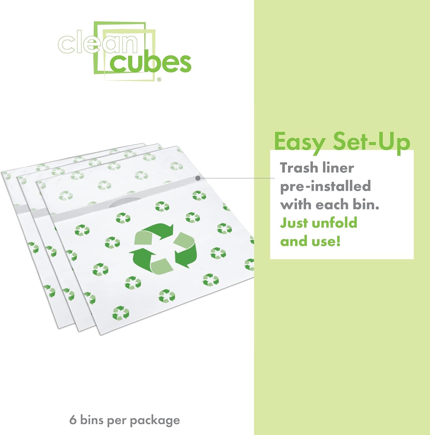 | 13 Gallon Disposable Trash Cans (6-Pack) with Fitted Trash Bags - Reusable Garbage and Recycling Bins for Parties, Events, and More (Recycle - 17" Height x 13.5" Width x 10" Depth)