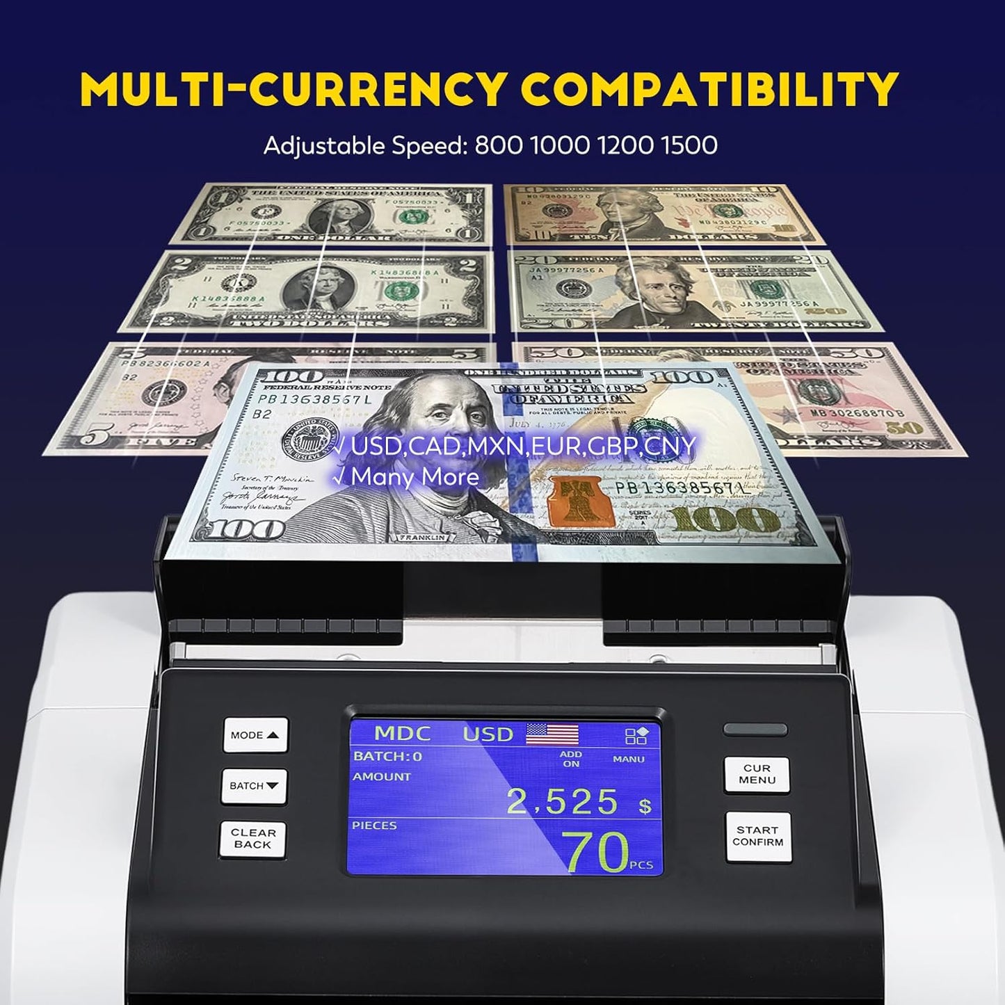 CGOLDENWALL Mixed Denomination Money Counter Machine, Touchscreen Value Counter, 1500Bills/min Cash Counting, UV/MG/IR/DD Detection, Multi-Currency & Modes Bill Counter for Business
