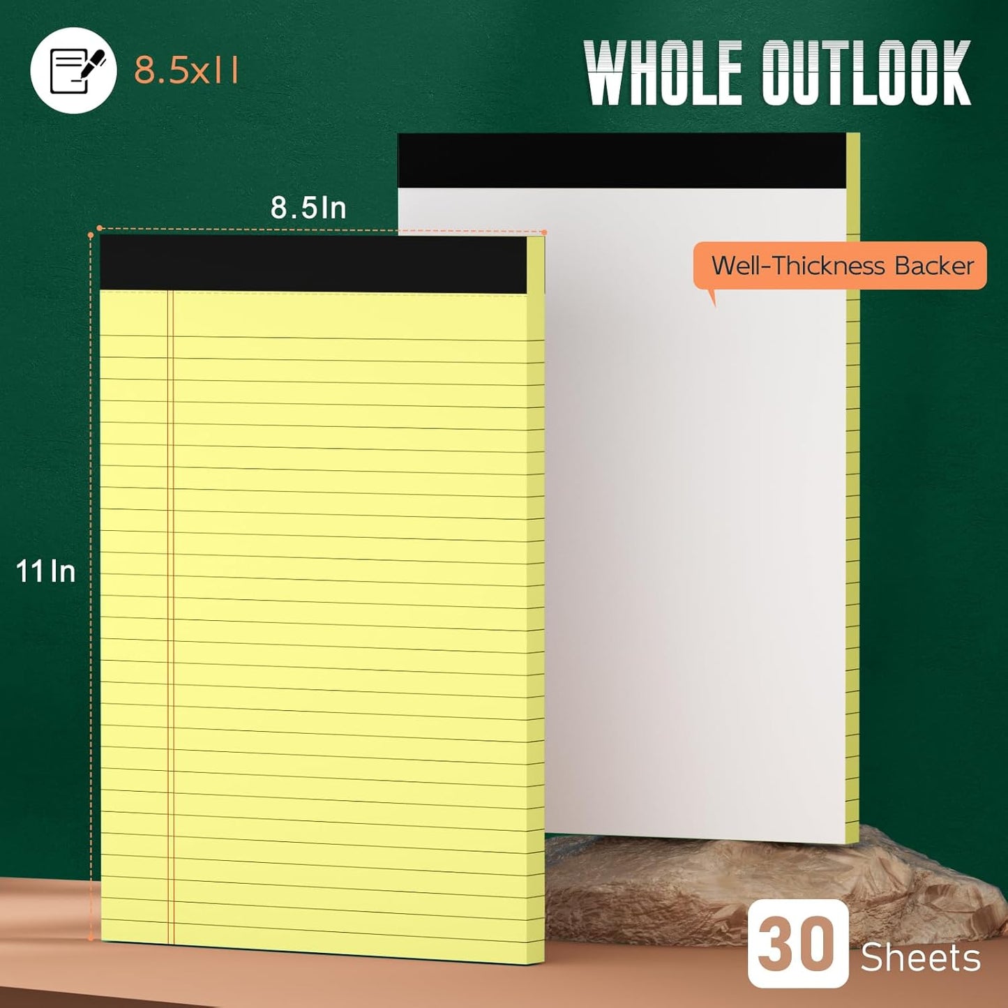 24 Pack Yellow Legal Pads 8.5 x 11 Note Pads, Wide Ruled Notepads, Micro Perforated Lined Note Writing Pads 30 Sheets per Notepad Double-Side Printed Legal Note Pad 8.5x11 for Home, Office, School