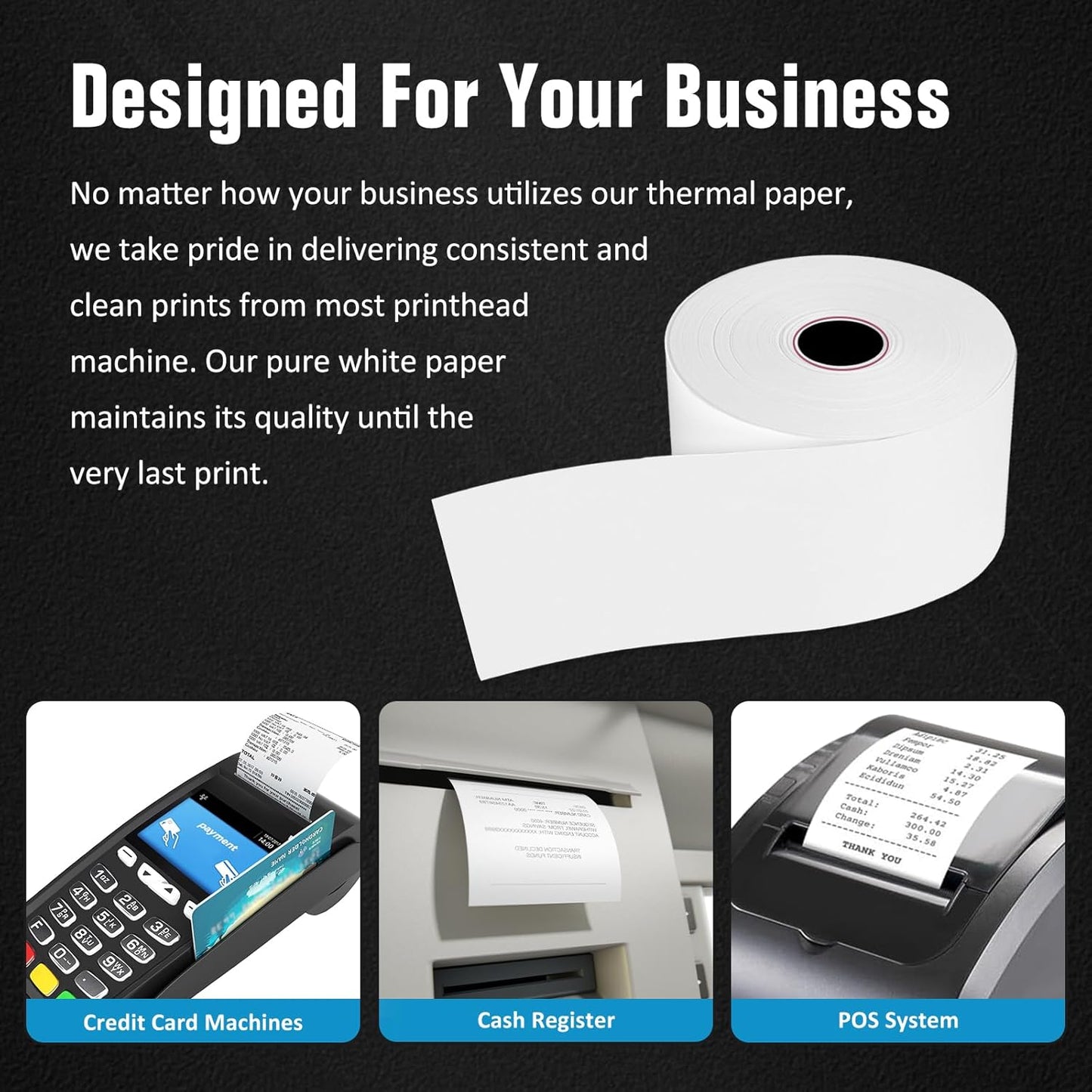 Thermal Paper Rolls BPA-Free - 2 5/16 x 400 for Credit Card Receipts, Smooth Printing, No Jams, 12-Pack