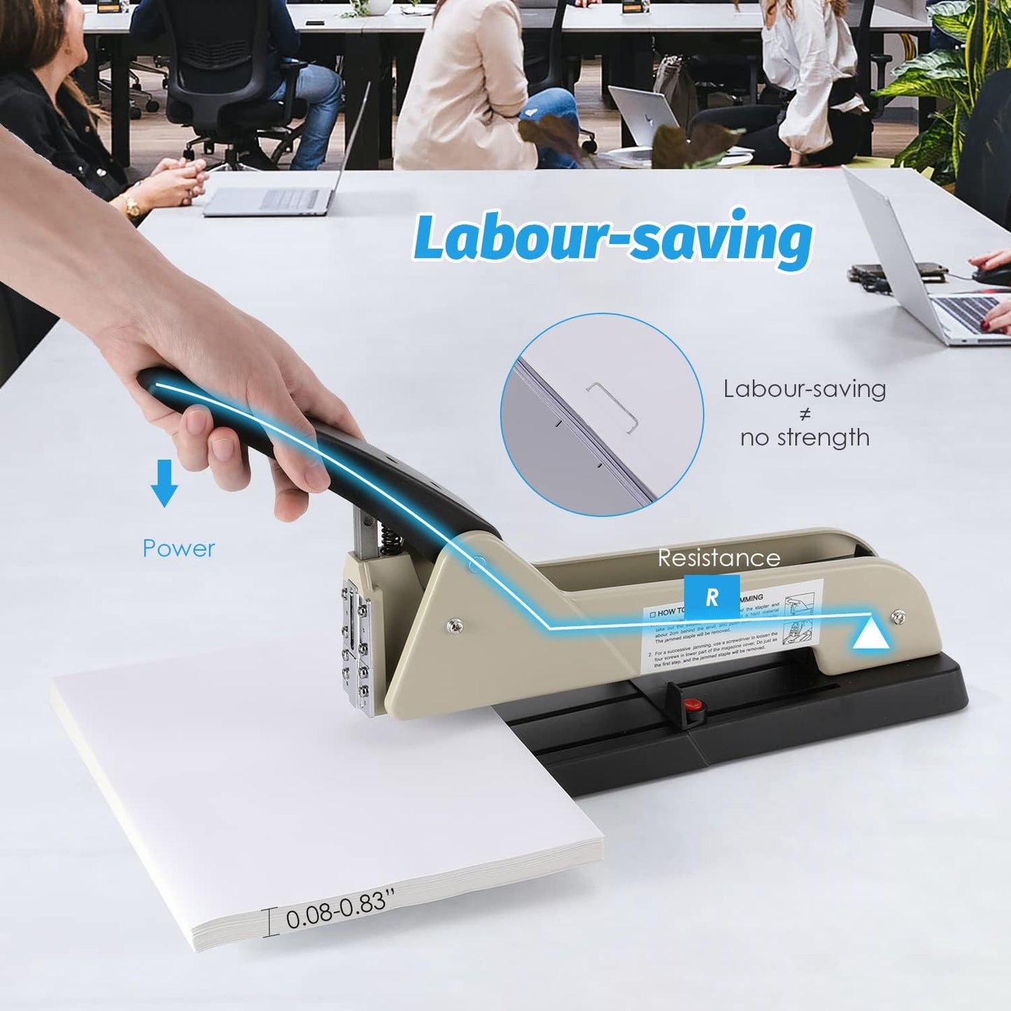 Long Reach Stapler, Heavy Duty Long Arm Stapler, 200 Sheets Capacity, 4000 Staples Gift, 9.84” Adjustable Stapling Depth Suitable for Booklets & Office Document, Fixable Paper Guide