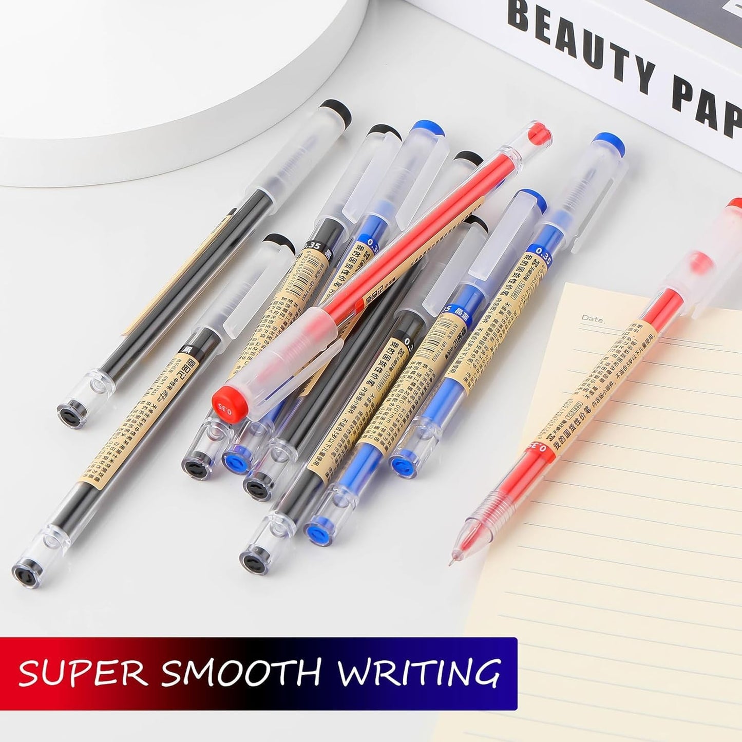 RIANCY Black Blue Red Gel Ink Pens, 0.35mm Extra Fine Point Smooth Writing Rollerball Pens, Japanese Style No Smudge Ballpoint Pen, Quick Drying for Journaling Office School Stationery Supplies 24Pcs