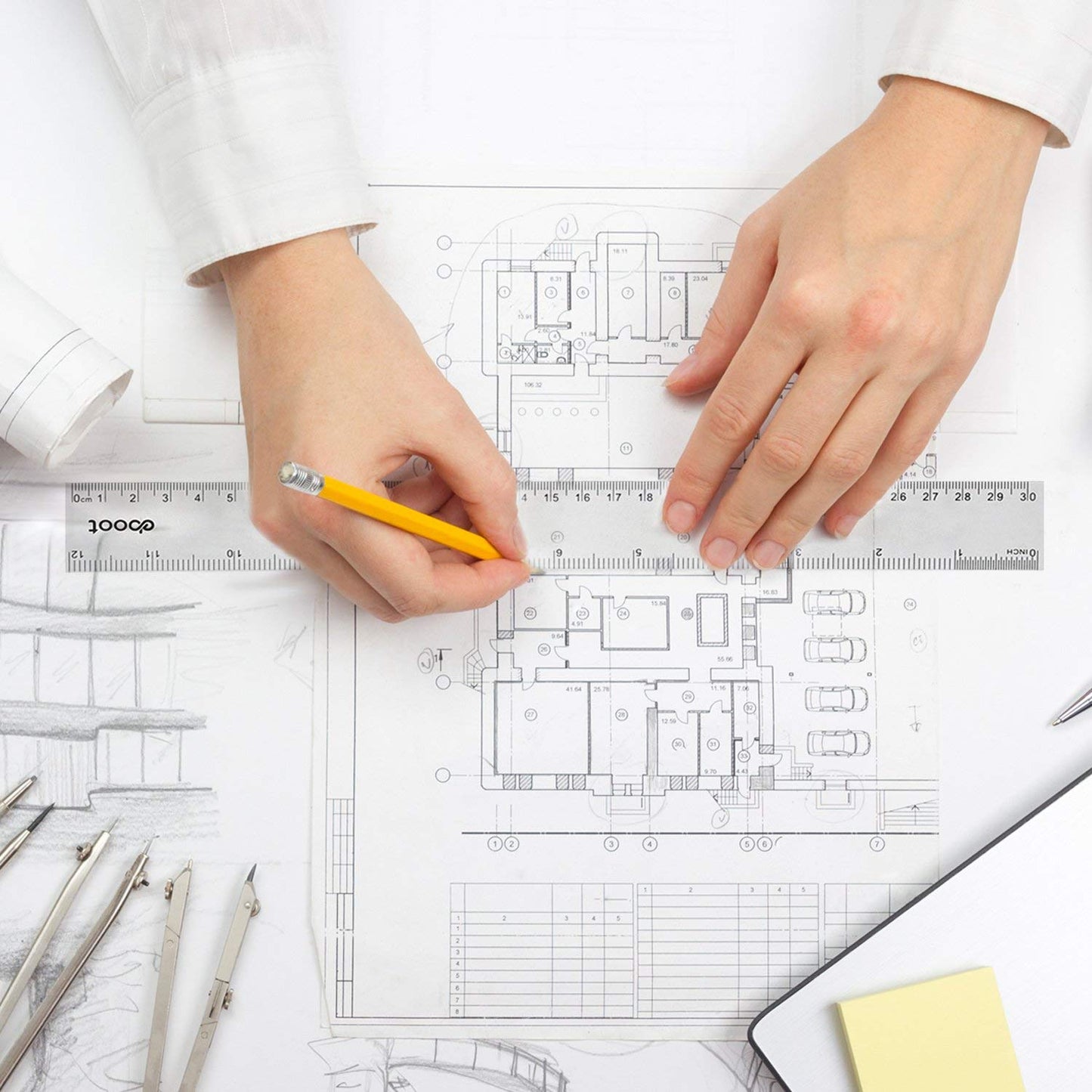 EBOOT 2 Pack Plastic Ruler Straight Ruler Plastic Measuring Tool for Student School Office (Clear, 12 Inch)