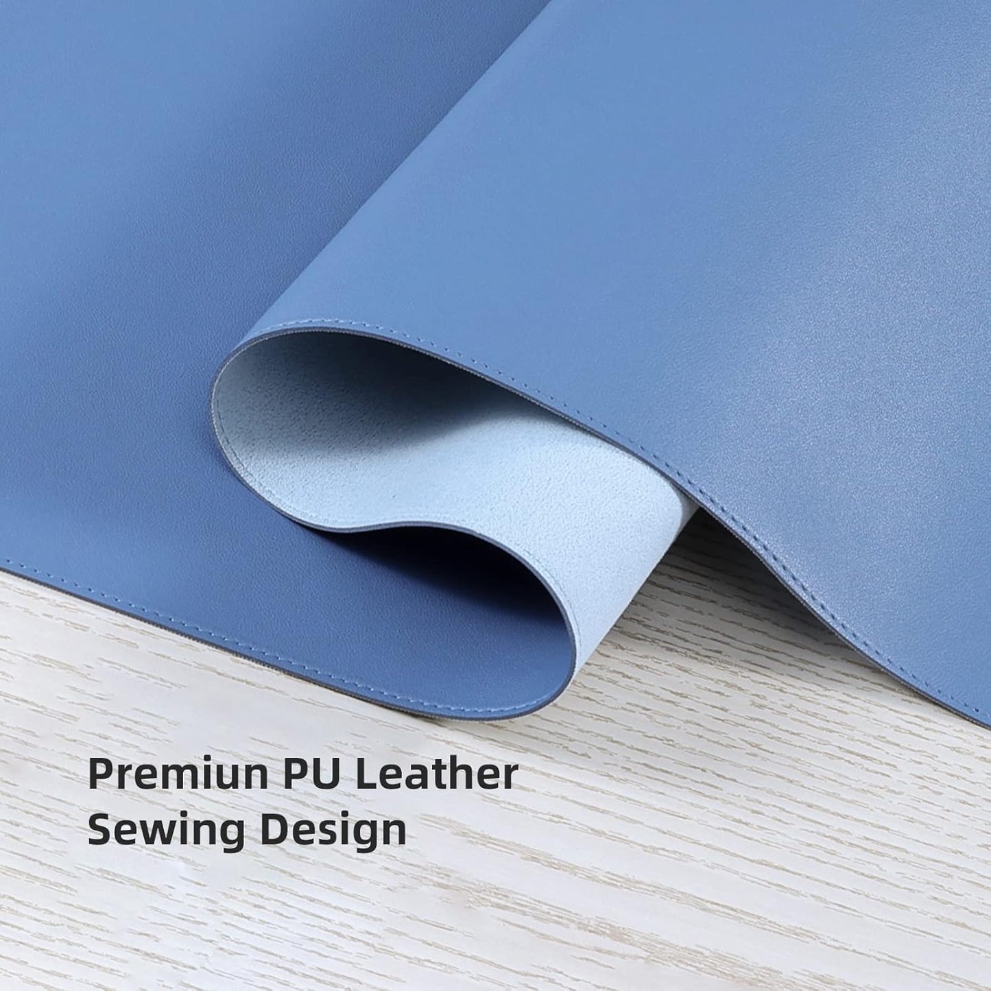 Faux Leather Desk Pad Blotter,Water and Slip Resistant Writing Desk Protector Mat,Blue Large Mouse Pad for Desktop/Office Home Table Cover,36x17 in