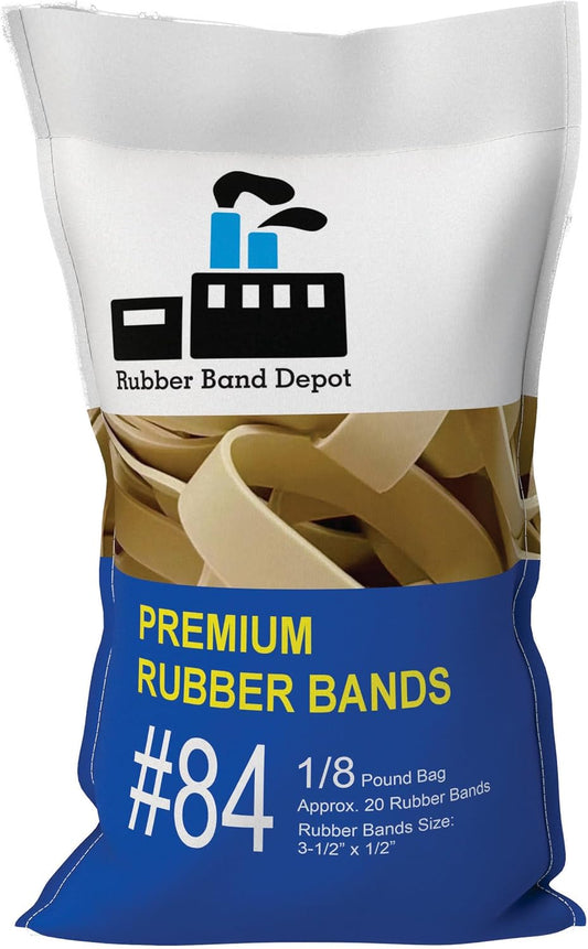 3-1/2" x 1/2'' - Size #84 - Rubber Band Depot - Wide Bands - Everyday Rubber Bands, Business Bands - Approximately 20 Per Bag - 1/8 Pound Bag