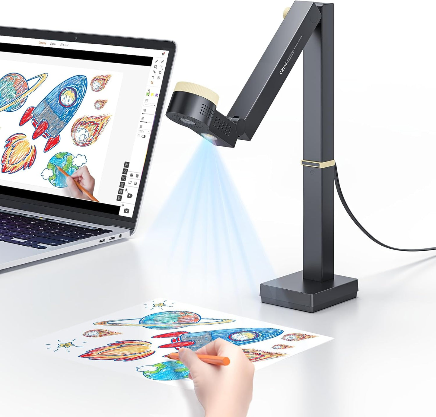 CZUR Fancy S Pro 12MP USB Document Camera for Teacher, 4K Webcam with Microphone and LED Light, Up to 60fps, Auto Focus, for Remote Teaching, Live Streaming, Web Conference, for Mac and Windows