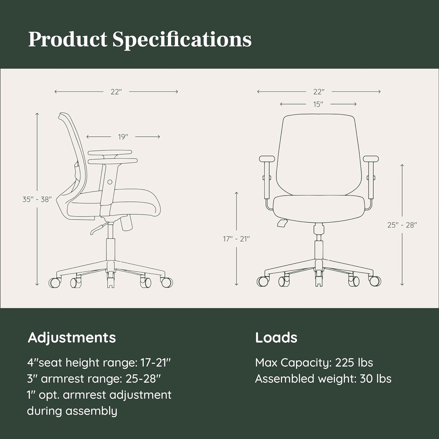 Branch Daily Chair - Vegan Leather Office Chair with Swivel, Lumbar Rest, and Adjustable Armrests - Comfortable Seating for Improved Posture and Productivity - Limestone