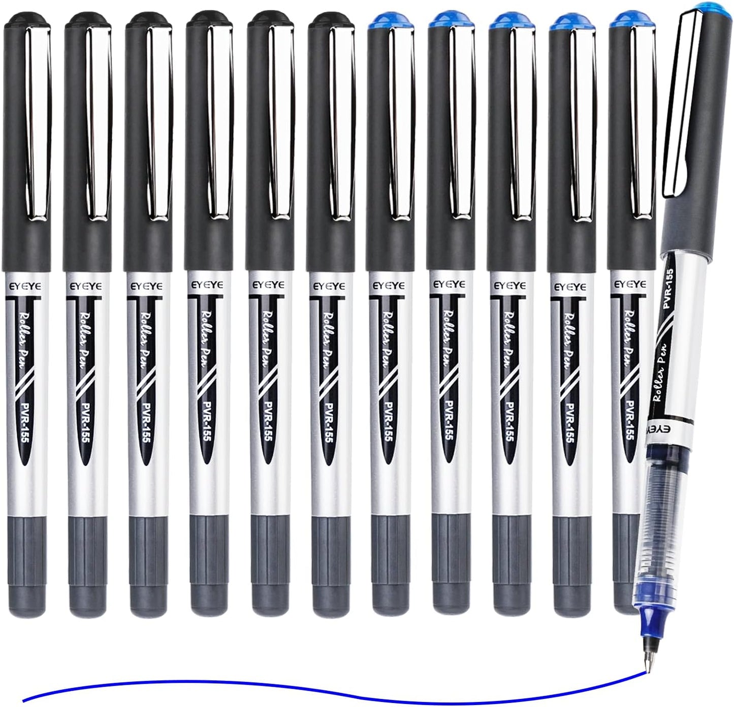 EYEYE Rollerball Pens 0.7mm, 6 Black 6 Blue Medium Point Roller Ball Pen Quick Dry, Liquid Ink Pens Fine Point Smooth Writing Pen for Journaling, Note Taking, Office, School Supplies