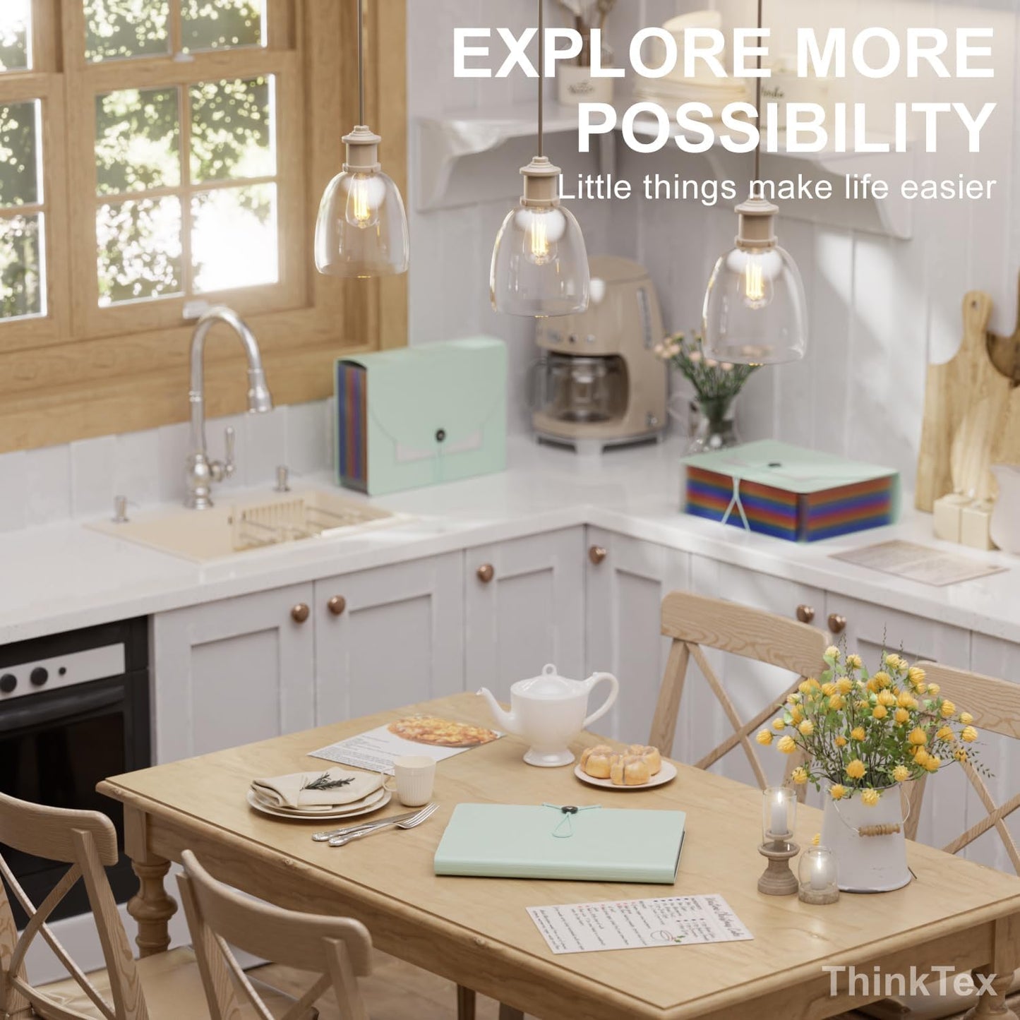 ThinkTex Accordion File Organizer, 12 - Pocket Expanding File Folders for Paper Receipts, Bills&Taxes Organizer, Letter/A4 Size Document Holder for School, Office, Home with tabs-Sage Green