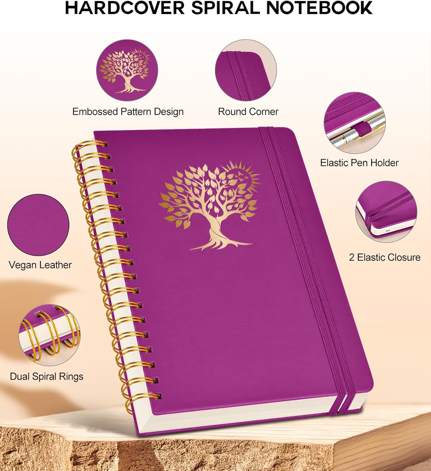 Large Spiral Notebook Journal for Women Men - 300 Numbered Lined Pages, College Ruled, A4 Hardcover Spiral Bound Notebook for School, Work, Note Taking, Writing, Leather Spiral Journal 8.5"x11"