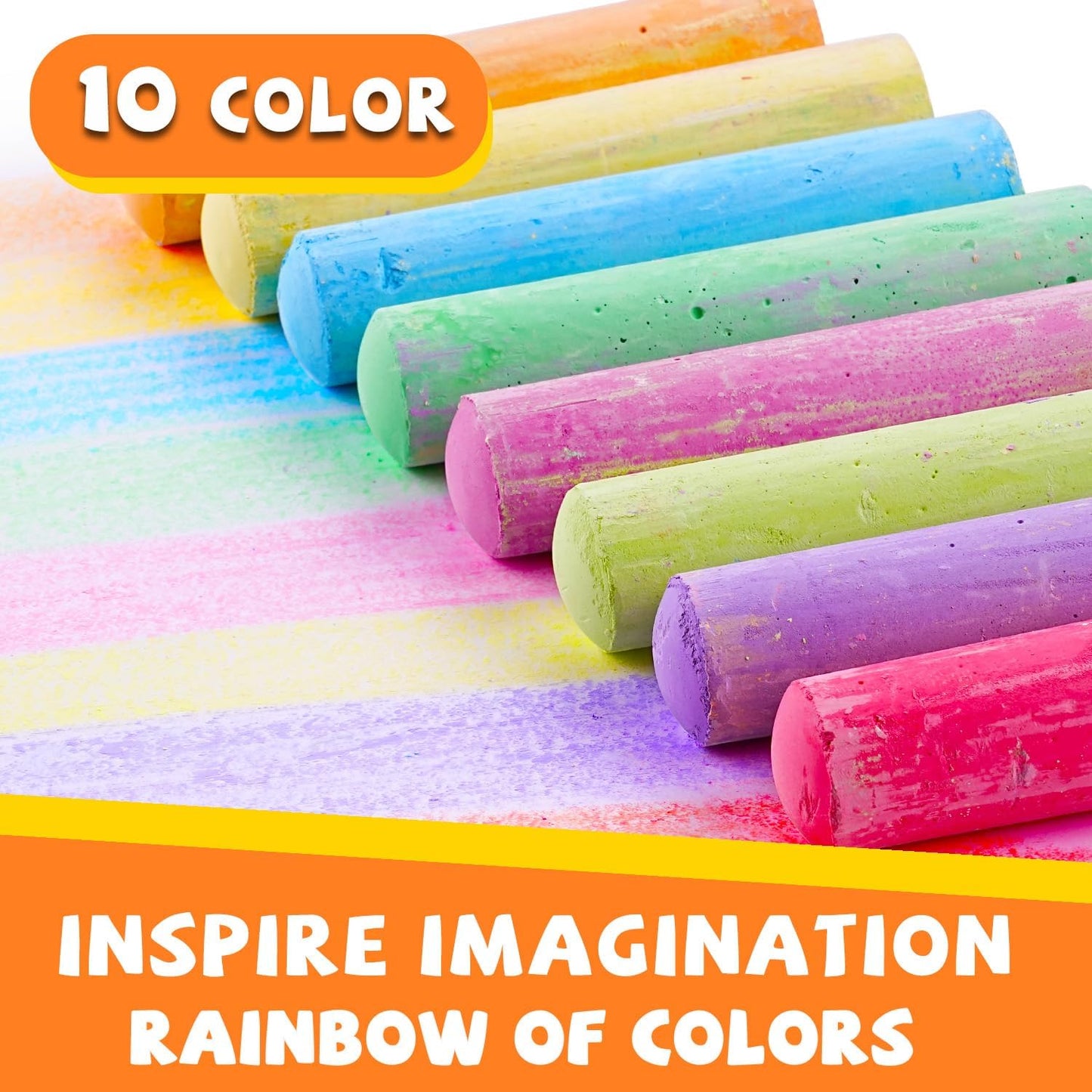 VEESA Sidewalk Chalk for Kids (52 PCS), Washable & Non-Toxic, 10 Colors Jumbo Chalk Bulk for Chalkboard, Blackboard, Driveway, Playgroud, Outdoor Actitvities