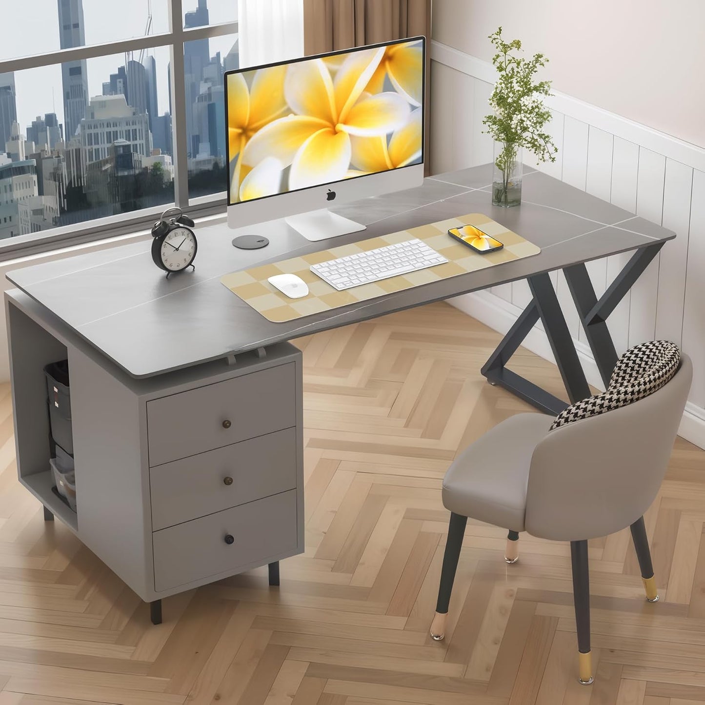 Leather Desk mat,Non-Slip Desk mat,Waterproof PU Leather Desk pad Protector, Large Mouse pad Cute, Easy Clean Laptop Desk Writing Mat for Work/Home/Decor(Beige 31.5" x 12")