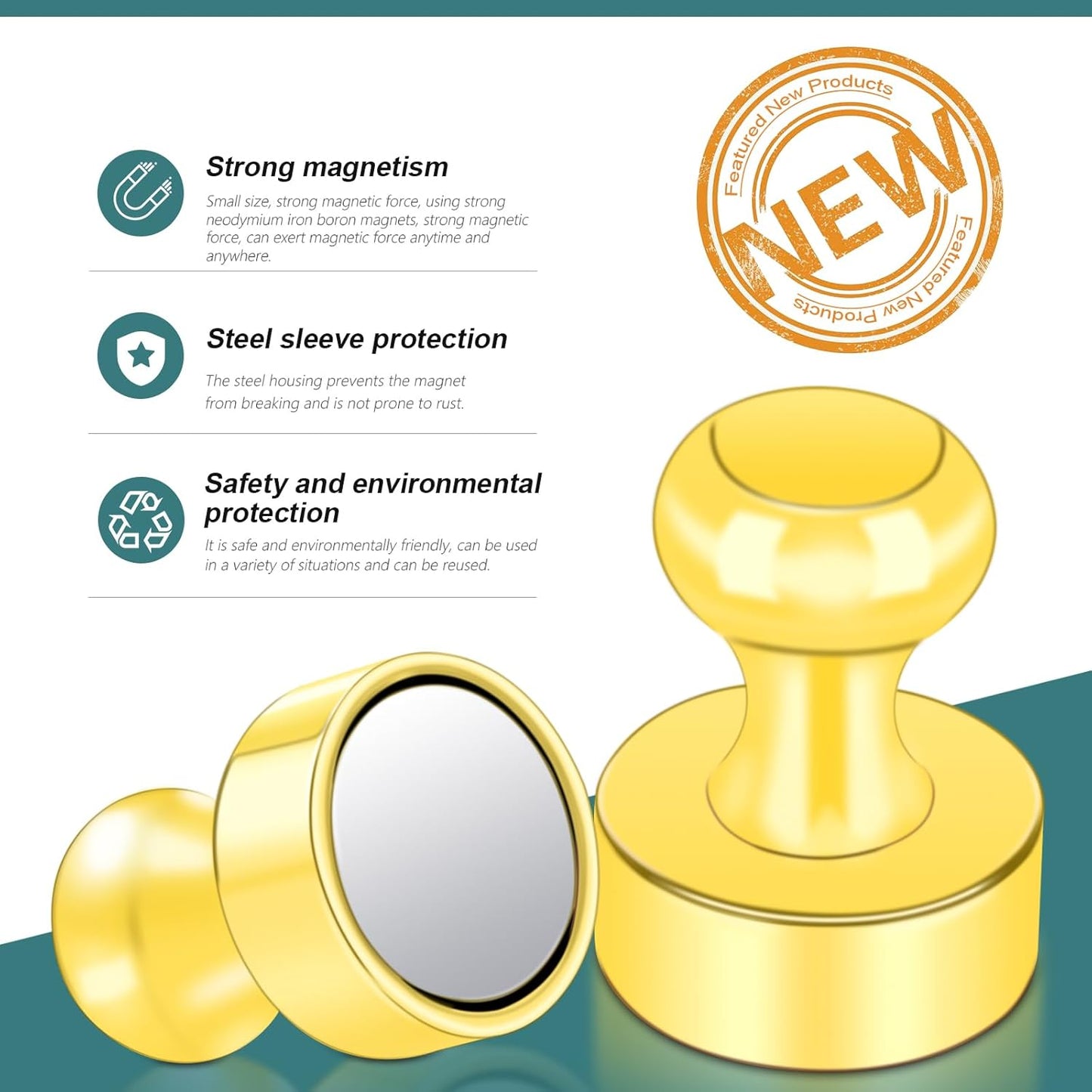 50 Pack Fridge Magnets, 4 Color Small Strong Rare Earth Magnets for Whiteboard, Push Pin Neodymium Magnet Refrigerator Magnet for Office, Classroom, Kitchen, Home