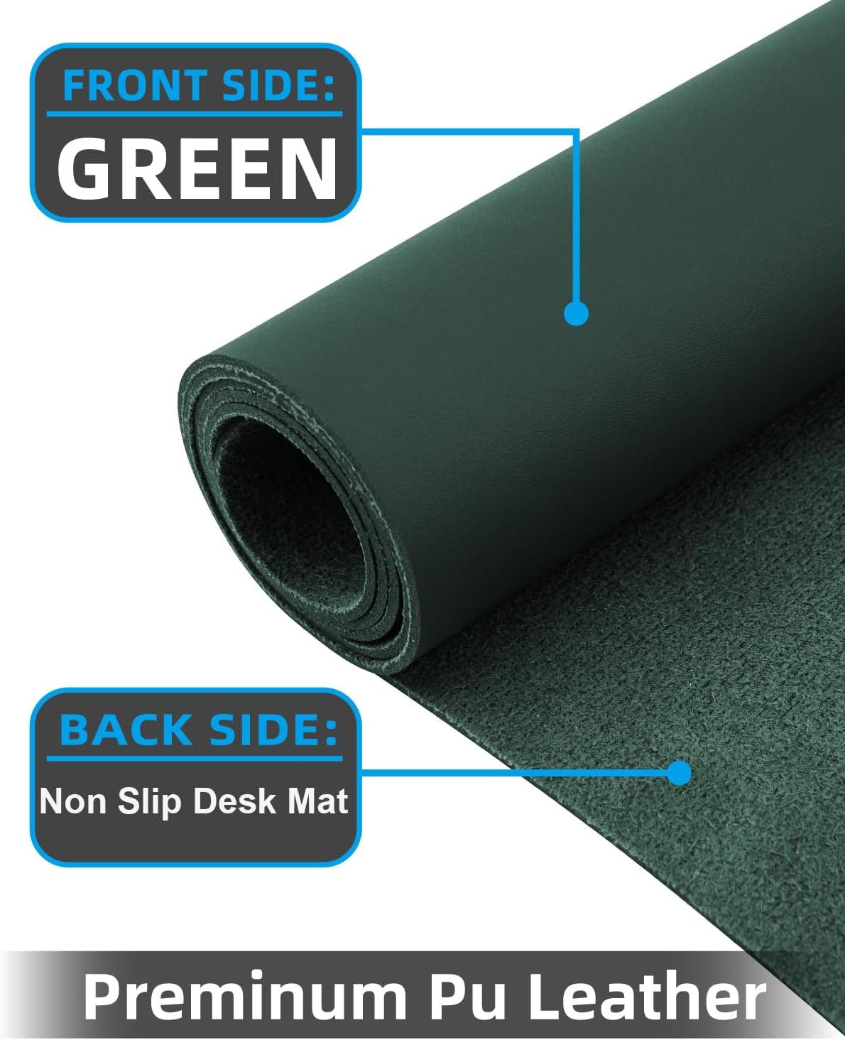 Leather Desk Protector, Non-Slip PU Laptop Mat, Waterproof Writing Pad for Office/Home (31.5"x15.7", Dark Green)