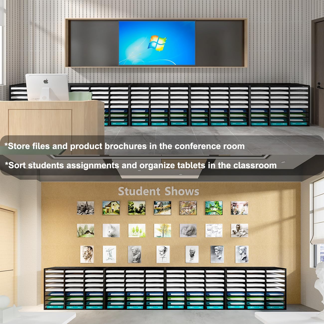 Mail Sorter Adjustable Countertop Heavy Duty Literature Organizer Student Mailbox for Classroom Desktop Bill Paper Holder Rack for Office Home School, 27 Compartments, Black