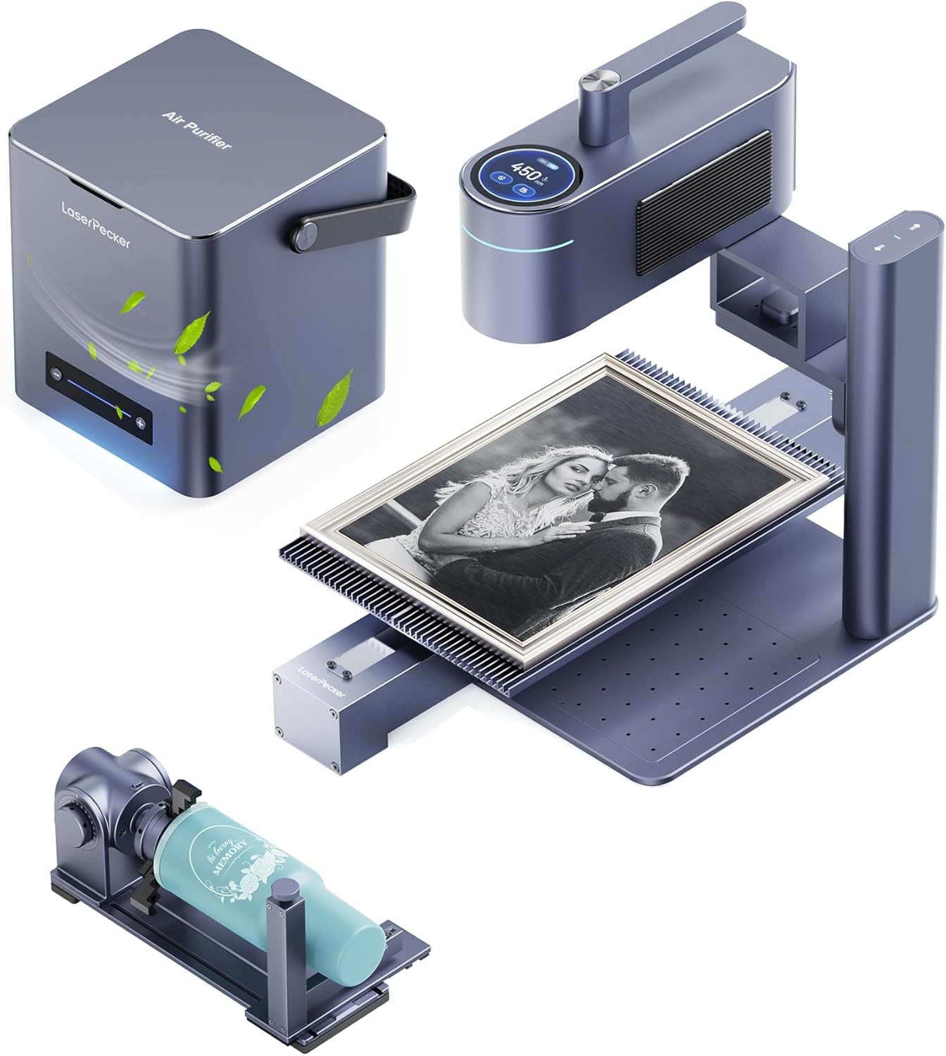 LaserPecker LP4 (Ultimate) with Desktop Air Purifier, Dual-Laser Engraver Cutter 160x300mm Workspace, Auto-Cleaning Smoke Fumes Engrave Tumblers Metal Wood Plastic Glass with Slide & Rotary Extensions