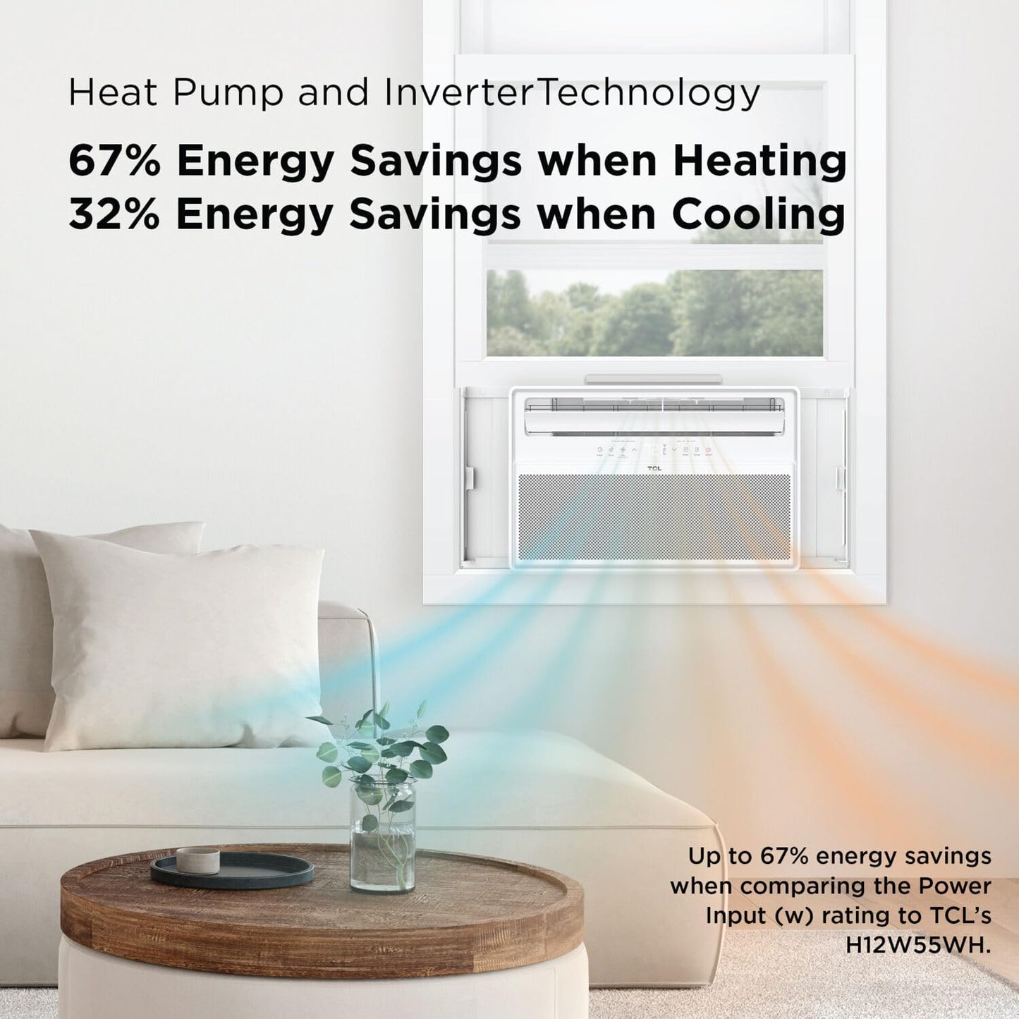 TCL 12,000 BTU Q-Series Smart Inverter Window AC with Heat Pump, Ultra-Quiet, up to 67% Energy Saving, 115V, Compatible with Alexa/Google Assistant/Apple Homekit/Matter, Cools up to 550 Sq. Ft.