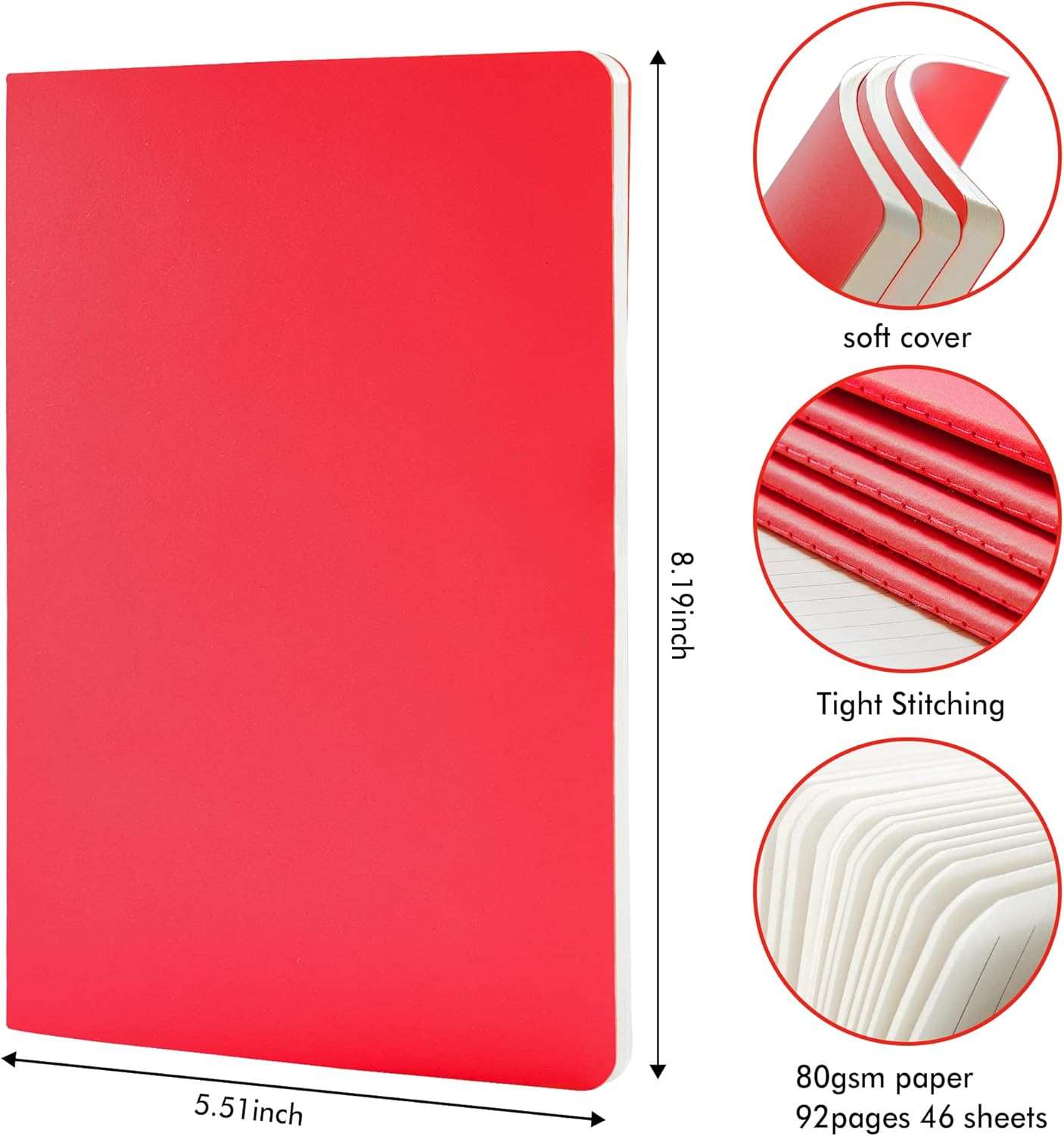 16 Pack Soft Cover Journal Bulk, Feela Lined Notebooks College Ruled for Work for Women Girl Writing, Blank Travel Journal Note Taking Notebook School Business Supplies, 8.2” x 5.5”, A5, Red