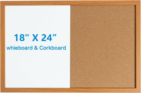 Combination Writeboard 24"x 18" Magnetic Whiteboard & Cork Board Dry Erase Board Bulletin Board Wall Mounted Wood Frame