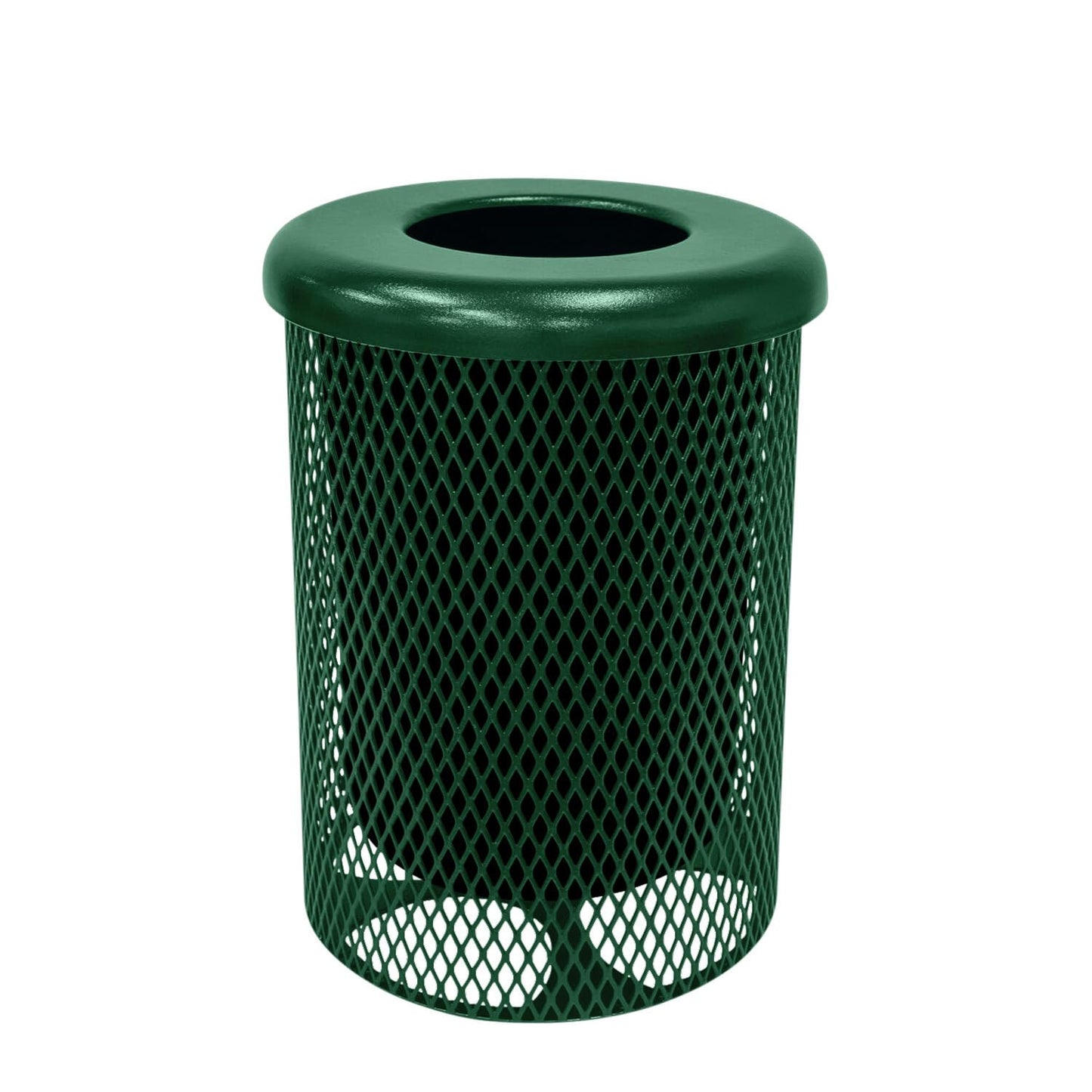 RFT-GRN Heavy Duty 32 Gallon Round Trash Receptacle, Liner Included, Green with Black Flat Top, Made in America