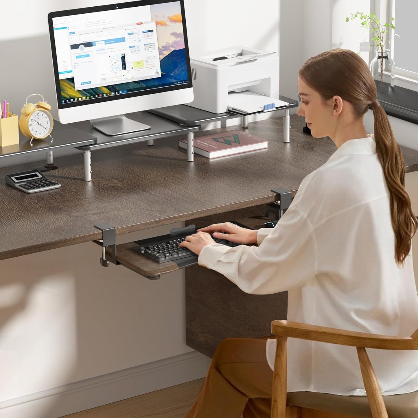 suptek Keyboard Tray Under Desk Pull Out with C Clamp Mount, Computer Keyboard & Mouse Tray, 25.6 (30 Including Clamps) x 11.8 inch Slide-Out Platform Computer Drawer for Typing, DSF1C