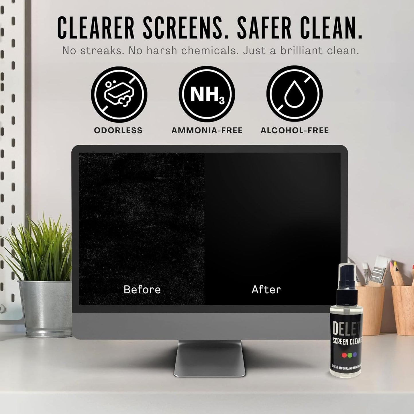 Delete Screen Cleaner Spray Kit, 4 Pack, 2oz Bottle and 12"x12" Microfiber Cleaning Cloth, Streak-Free, Safe and Gentle Formula, Multi-Purpose for Travel, Small TVs, Cameras, Laptops, Phones