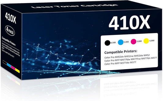 410X Toner Cartridges Compatible for HP Color Laser Jet Pro M452 Series Reaplacement for HP410X 410A Set High Yield with MFP M377dw M477fdn M477fnw M477fdw Printers (4-Pack Black/Cyan/Magenta/Yellow)