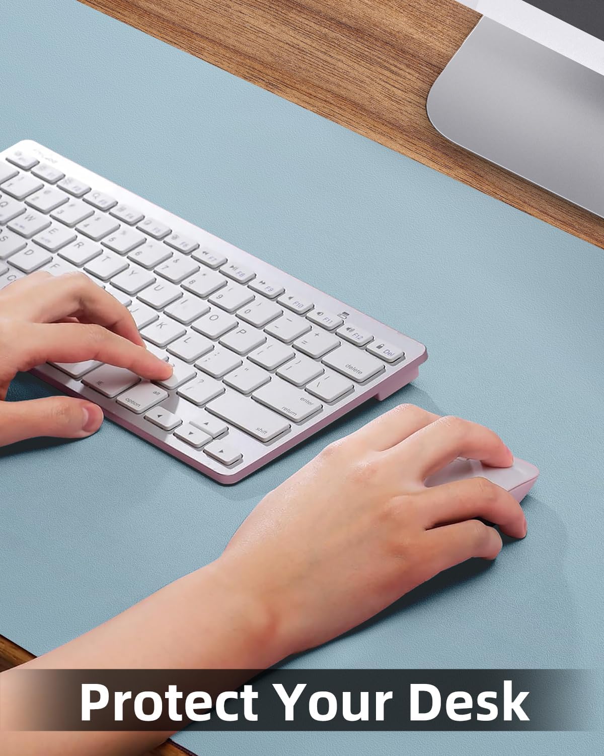 Non-Slip Desk mat,PULeather Desk Pad Protector, Office Desk Mat, Large Mouse Pad,Desk Blotter, Laptop Desk Pad, Waterproof Desk Writing Pad for Office and Home (Light Blue, 35.4" x 17")