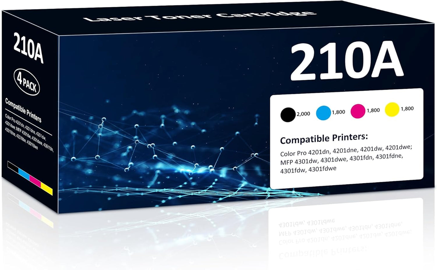 210A Toner Cartridges High Yield for Color Laser Jet Pro MFP 4301fdw 210A Compatible for HP 4201dn 4201dne 4201dw 4201dwe MFP 4301dw 4301dwe 4301fdn 4301fdne 4301fdw 4301fdwe Printer(BK/Y/M/C,4 Pack)