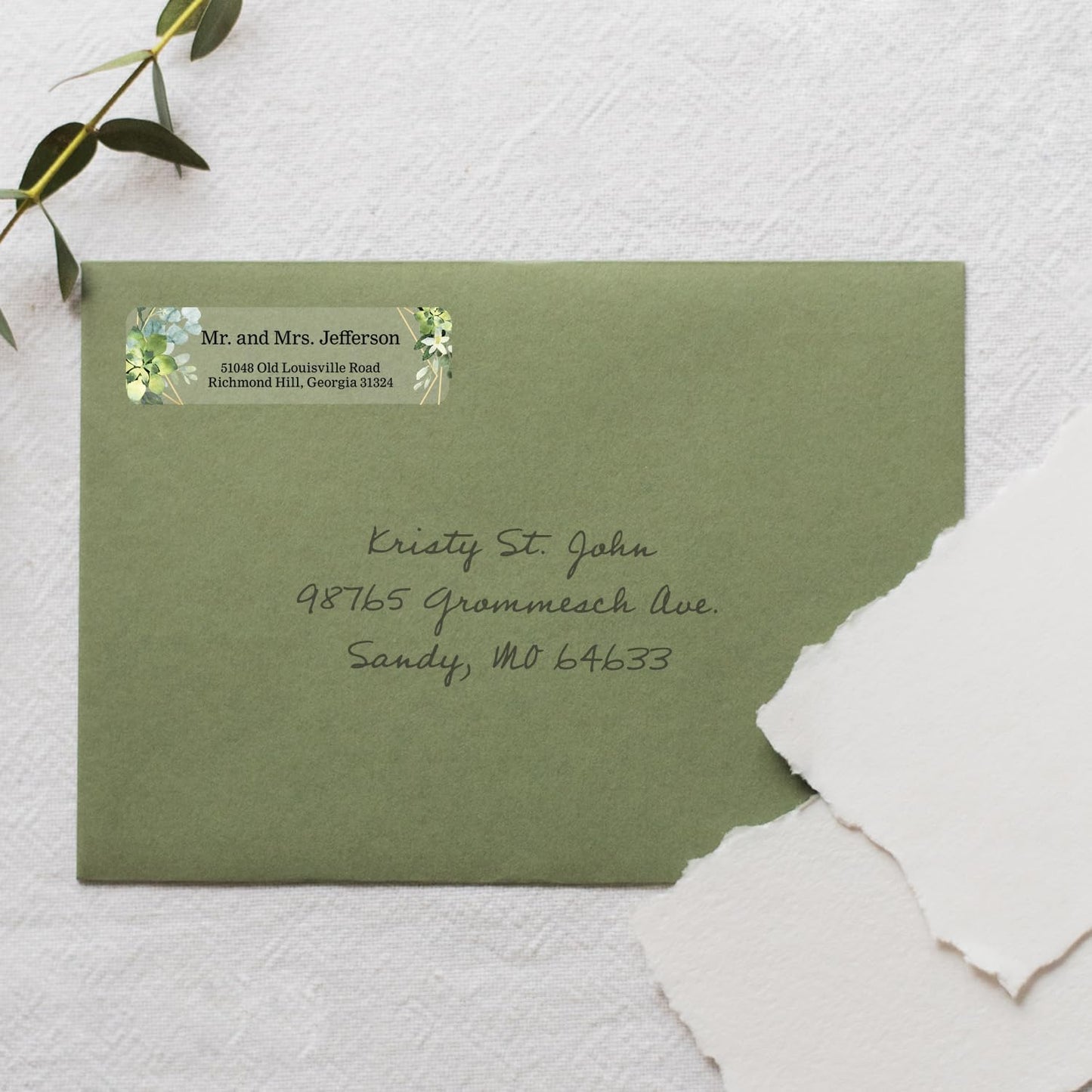 Clear Floral Greenery Rolled Address Labels / 500 Personalized Return Address Labels/Custom Address Stickers in Elegant Plastic Dispenser Greenery
