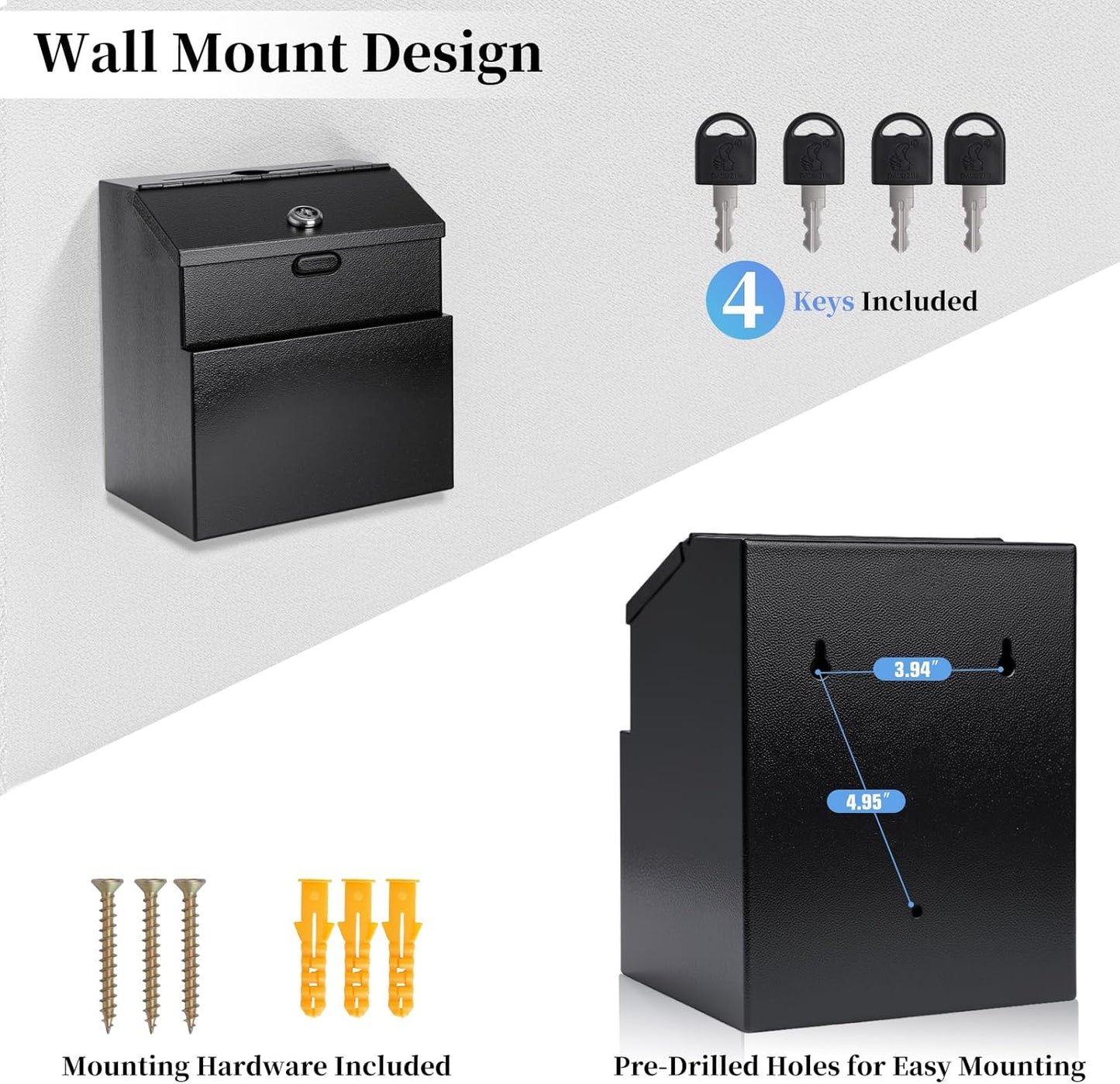 Suggestion Box with Lock and Slot 2 Pack Metal Wall Mounted Donation Box with 4 Keys