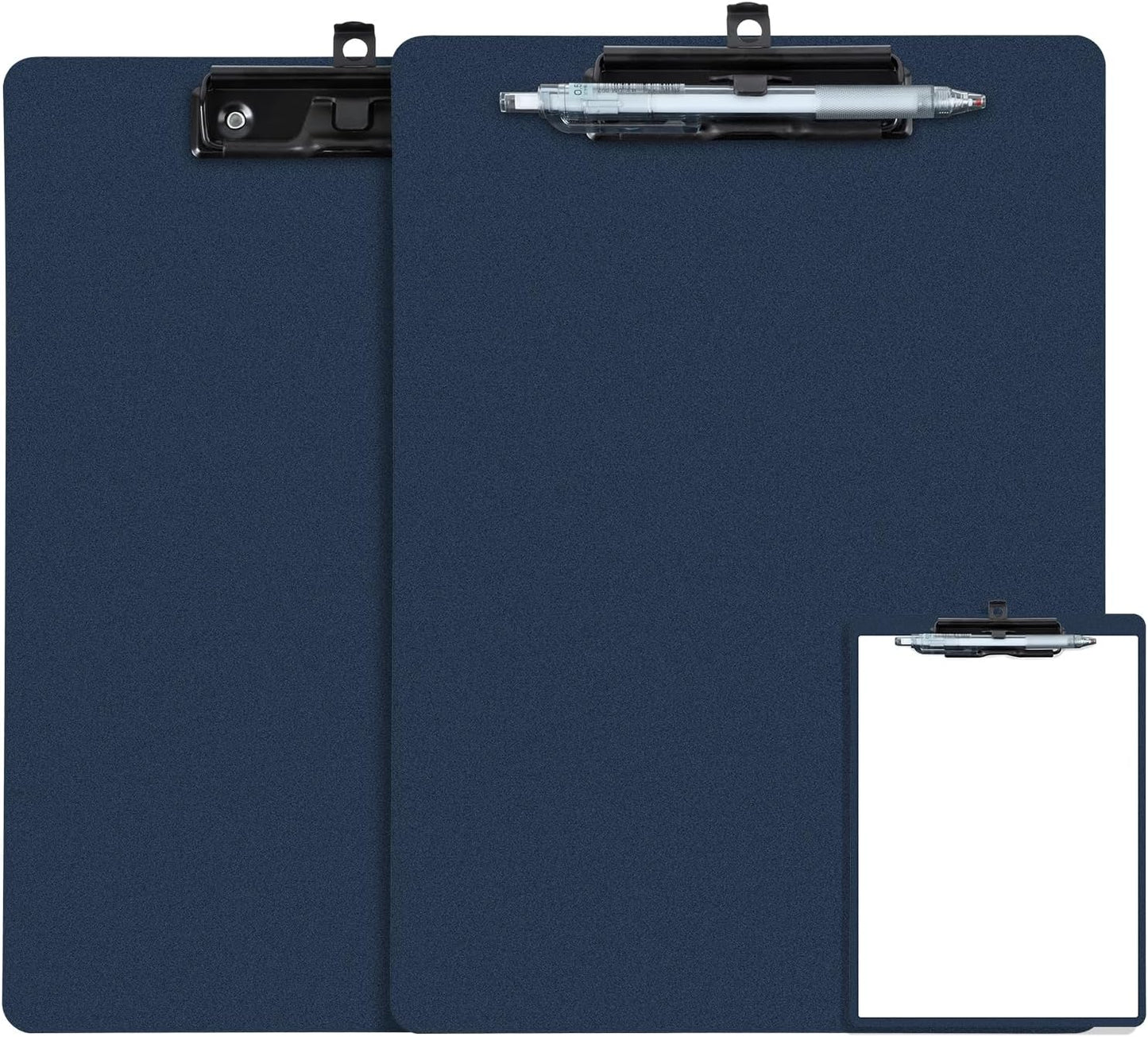 Blue Clipboard with Pen Holder, 2 Pack Plastic Clipboard with Low Profile Metal Clip, Hanging Clip Boards Holds 8.5x11 Inch Papers, Standard A4 Letter Size Clip Boards for Office & School