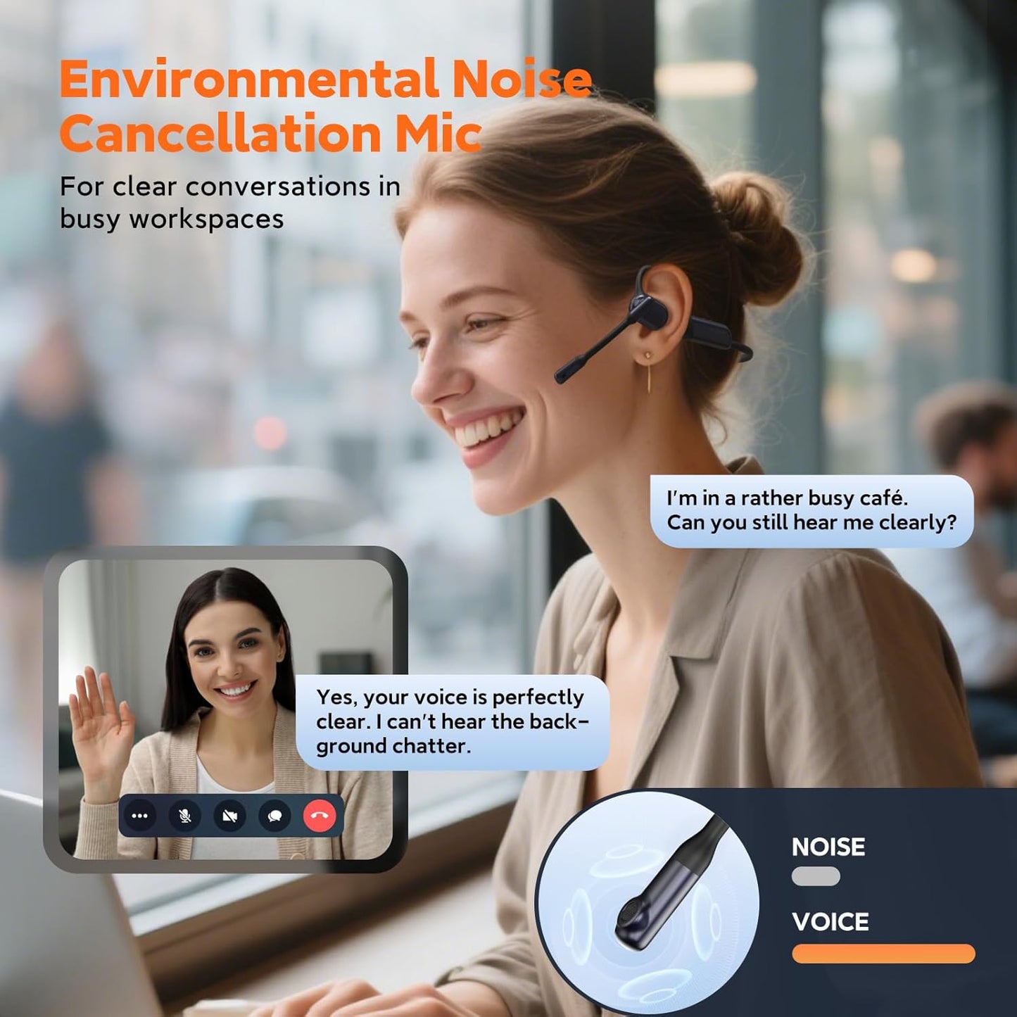 Pilot P200b Pro Wireless Headset with Mic for Work,50dB AI Noise Cancelling Microphone Headphones for Call,Bluetooth 5.3 Open Ear Computer Headset with Microphone for WFH,Mobile Office,Meetings