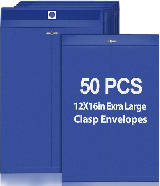 Geyee 50 Pcs 12 x 16 Inch Navy Blue Manilla Clasp Envelopes Letter Size Mailing Envelopes with Clasp Closure for Filing Storing Documents Office Home Business School