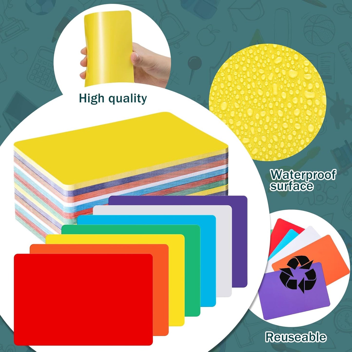 Harloon 100 Pcs Dry Erase Index Cards 4 x 6 Inch Laminated Reusable Dry Erase Note Cards Sheets for Office to Do List(Colorful)