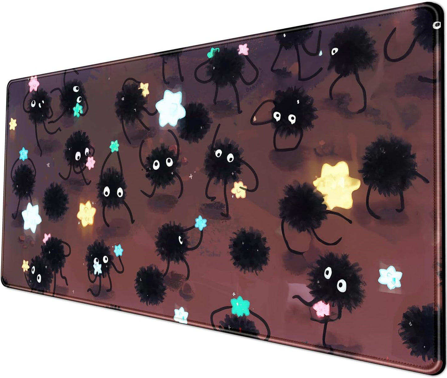 Desk Pad Anime Black Pom Poms Gaming Mouse Pad Large Star Designs Desk Office Decor Exclusive Beautiful Girls Mouse Pad for Women Desktop with Stitched Edges Non-Slip Computer Mat 31.5x11.8In