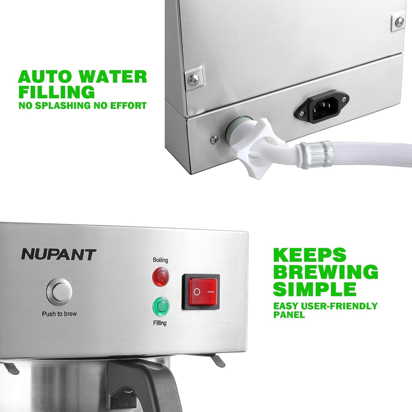 Auto-Filling Commercial Airpot Coffee Brewer 2.2L/74oz Dirp Coffee Maker Machine with 24 Hours Hot Thermal Carafe Stainless Steel Pour Over Coffee Dispenser 120V/1450W for Restaurant Office