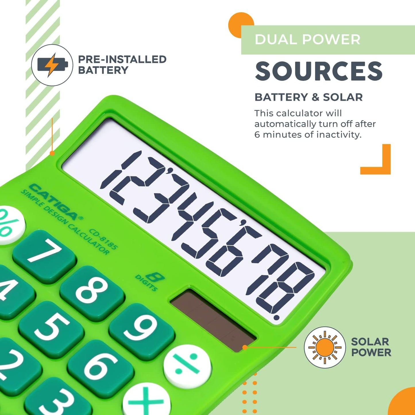 CATIGA Desktop Calculator 8 Digit with Solar Power and Easy to Read LCD Display, Big Buttons, for Home, Office, School, Class and Business, 4 Function Small Basic Calculators for Desk, CD-8185