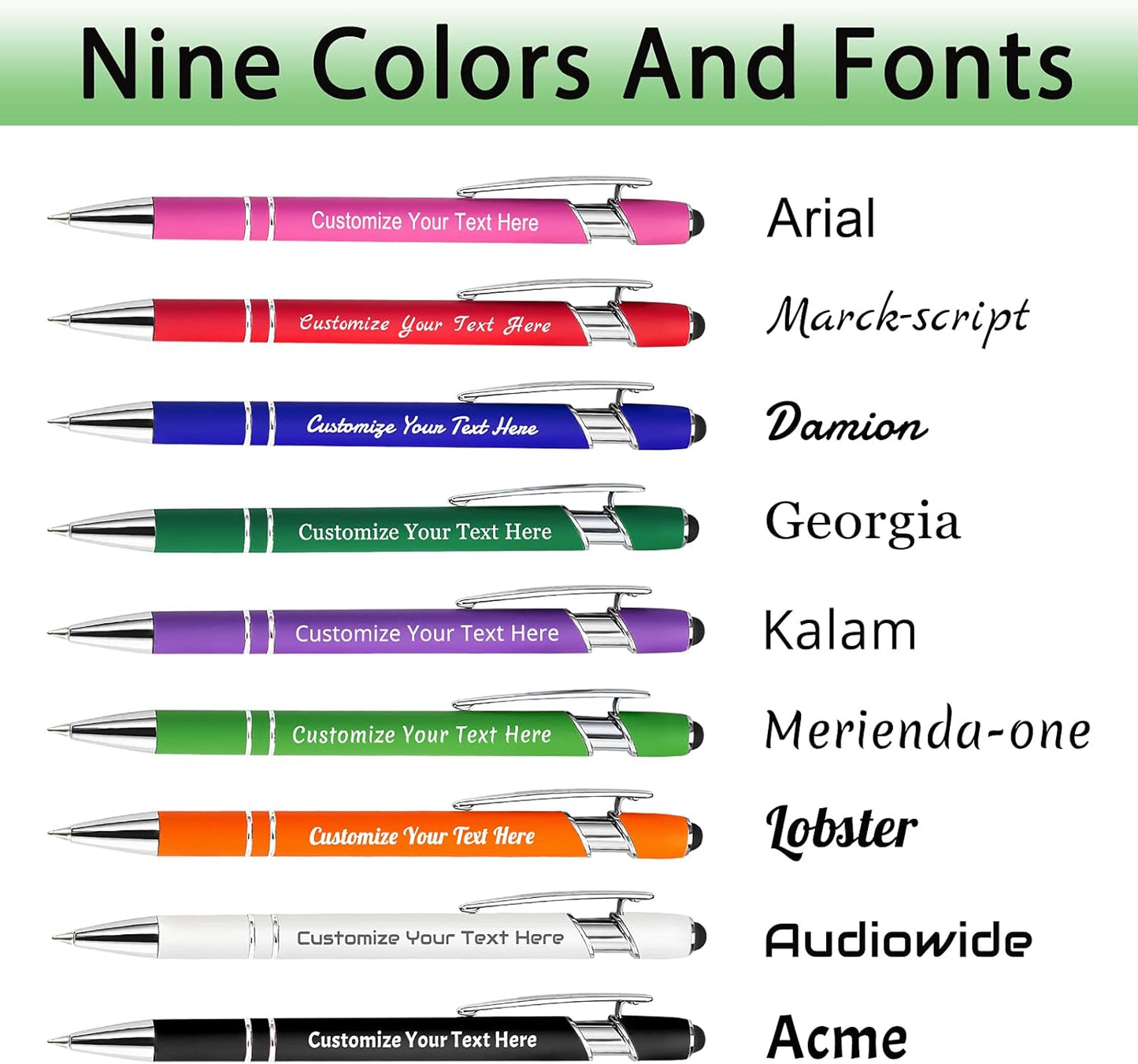 Max 500 Pcs Personalized Pens Bulk, Custom Pens with Free Engraving, Customized Stylus Tip Ballpoint Pen with Your Name Massage Text for School Office Business Graduation Anniversaries-50 Packs