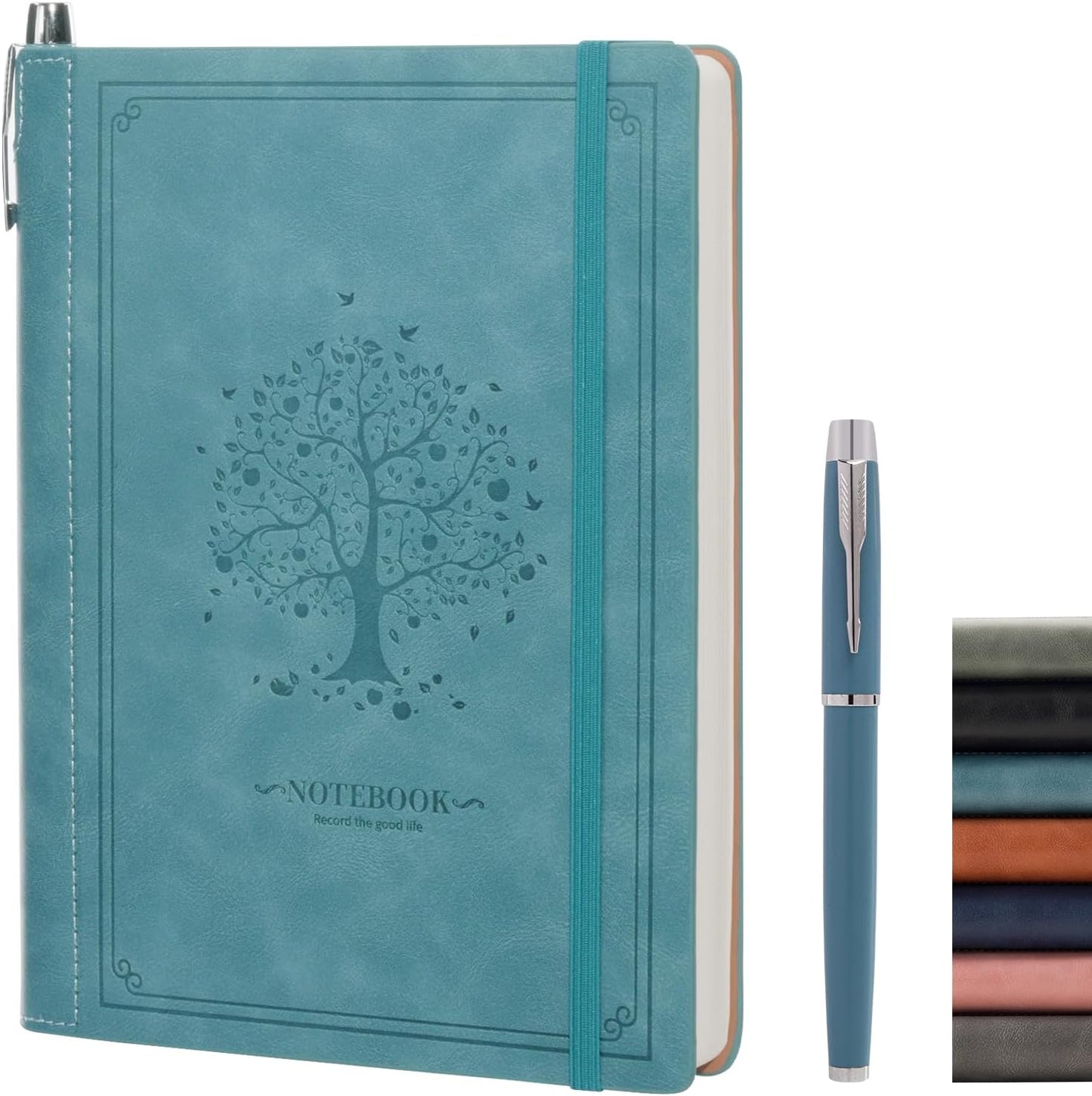 Lined Notebook Journal for Women Men 320 Pages A5 Hardcover Leather with Pen Holder College Ruled Journals for Work Note Taking Travel School Sky Blue
