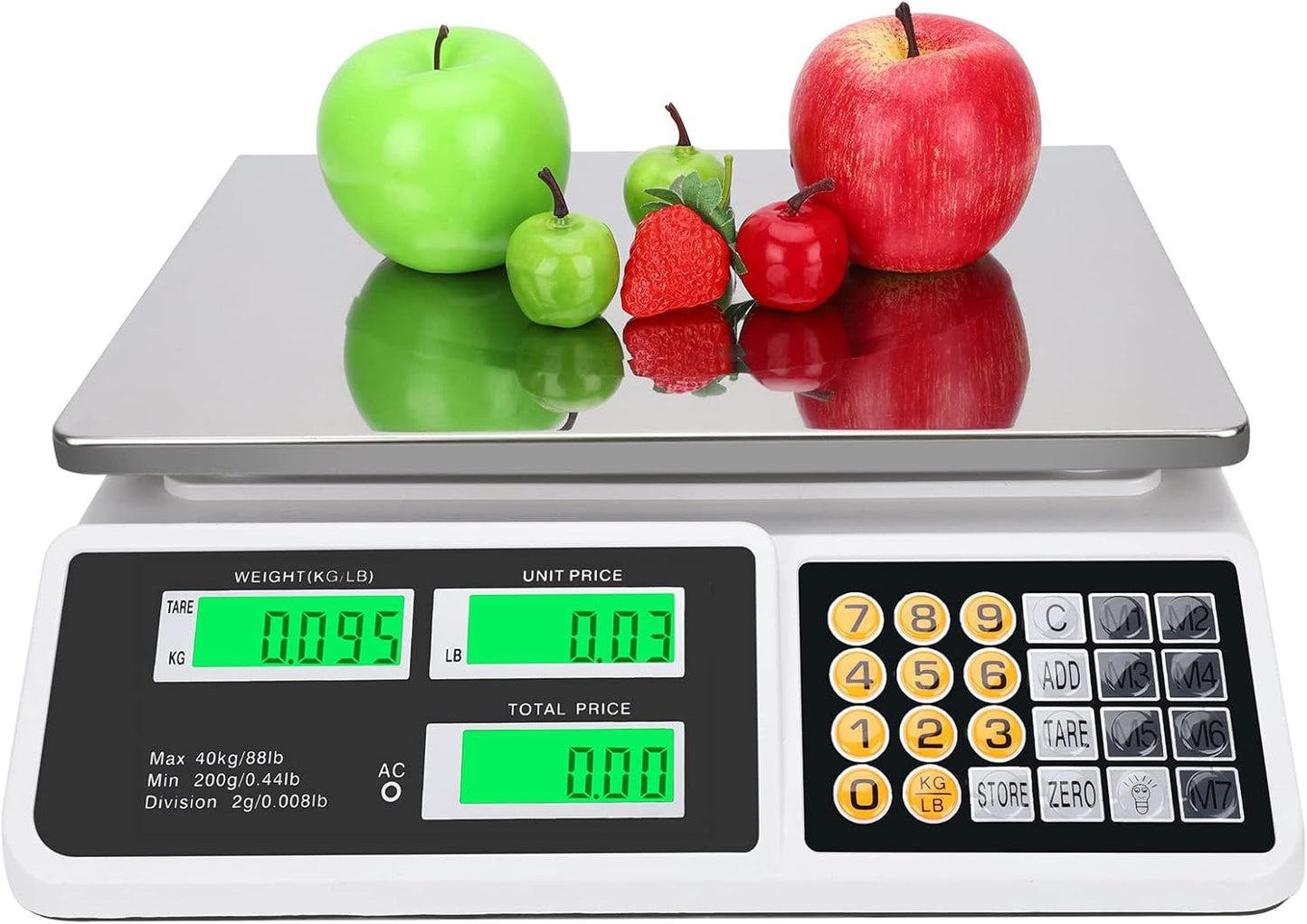 Price Computing Scale 88lb/40kg LCD Digital Commercial Price Scale with Stainless Steel Platform,Produce Scale & Food Scale for Farmers Market, Retail Outlets, Meat Shop (Flat Plate)