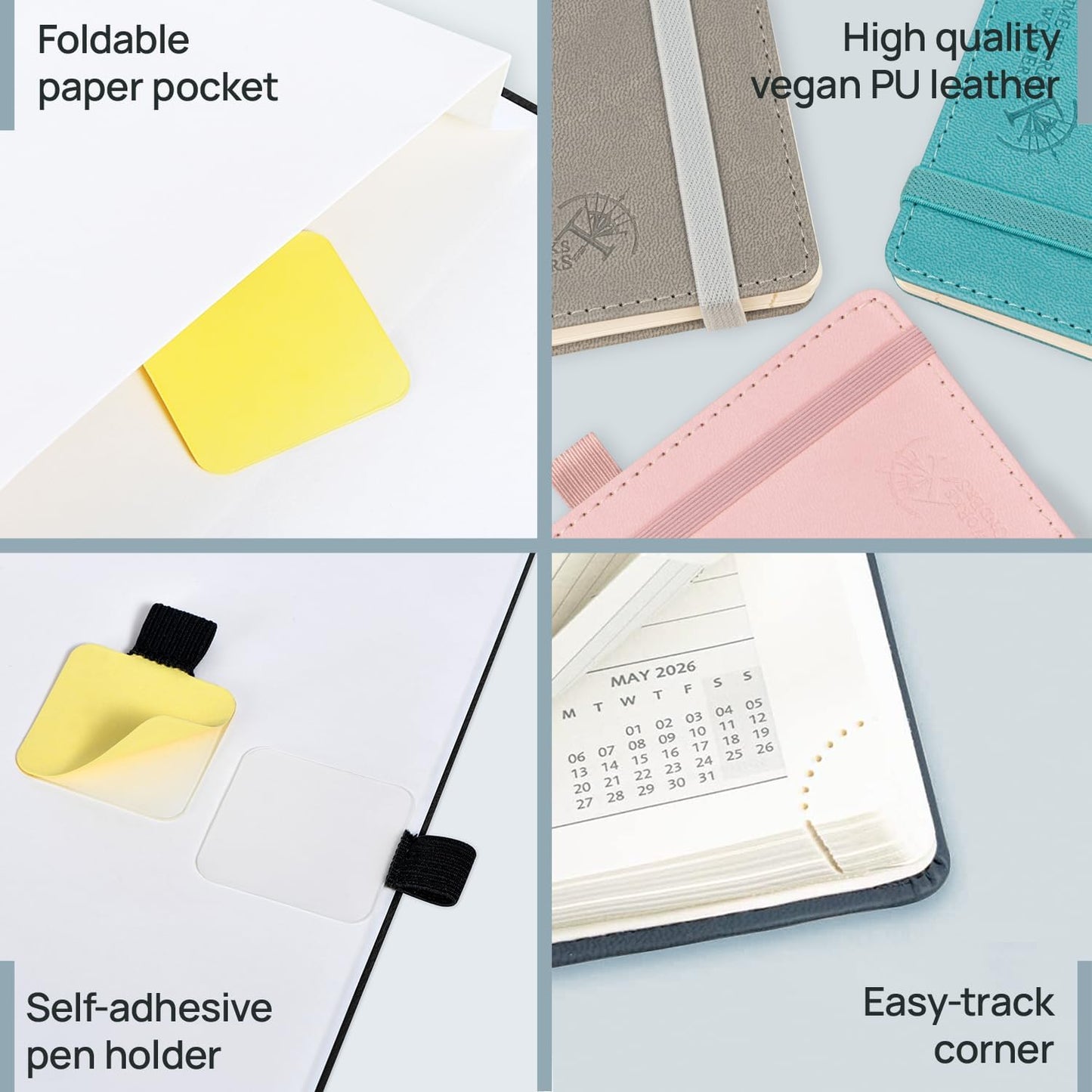 POPRUN Pocket Monthly Planner 2026-2027 (Pocket- 4''x 6.25'' Soft Leather Cover) - 18 Month Calendar Book for Purse (Jan.2026 - Jun. 2027), 100 GSM Thick Paper - Night Sky Blue