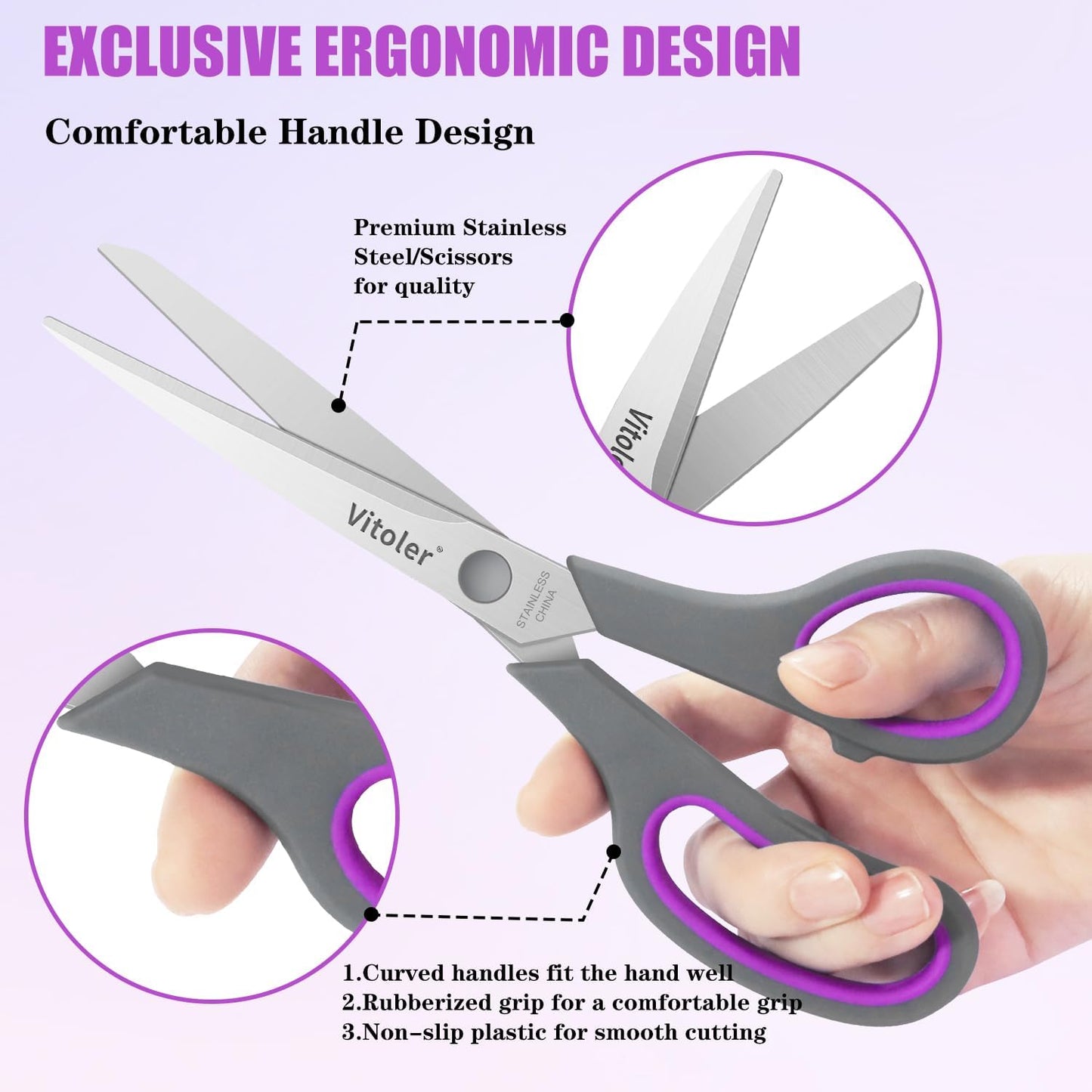 Vitoler Scissors All purpose, 8.5" Heavy Duty Scissors for School Office Supplies,Kitchen Shears for Food Fabric,Right/Left Handed School Scissor for Kids