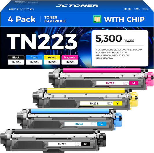 TN223 Toner Cartridge Set 4-Pack Replacement for Brother TN-223 TN227 Compatible with HL-L3270CDW HL-L3210CW MFC-L3770CDW HL-L3290CDW MFC-L3750CDW L3710CW HL-L3230CDW L3230CDN Printer Ink Color Black