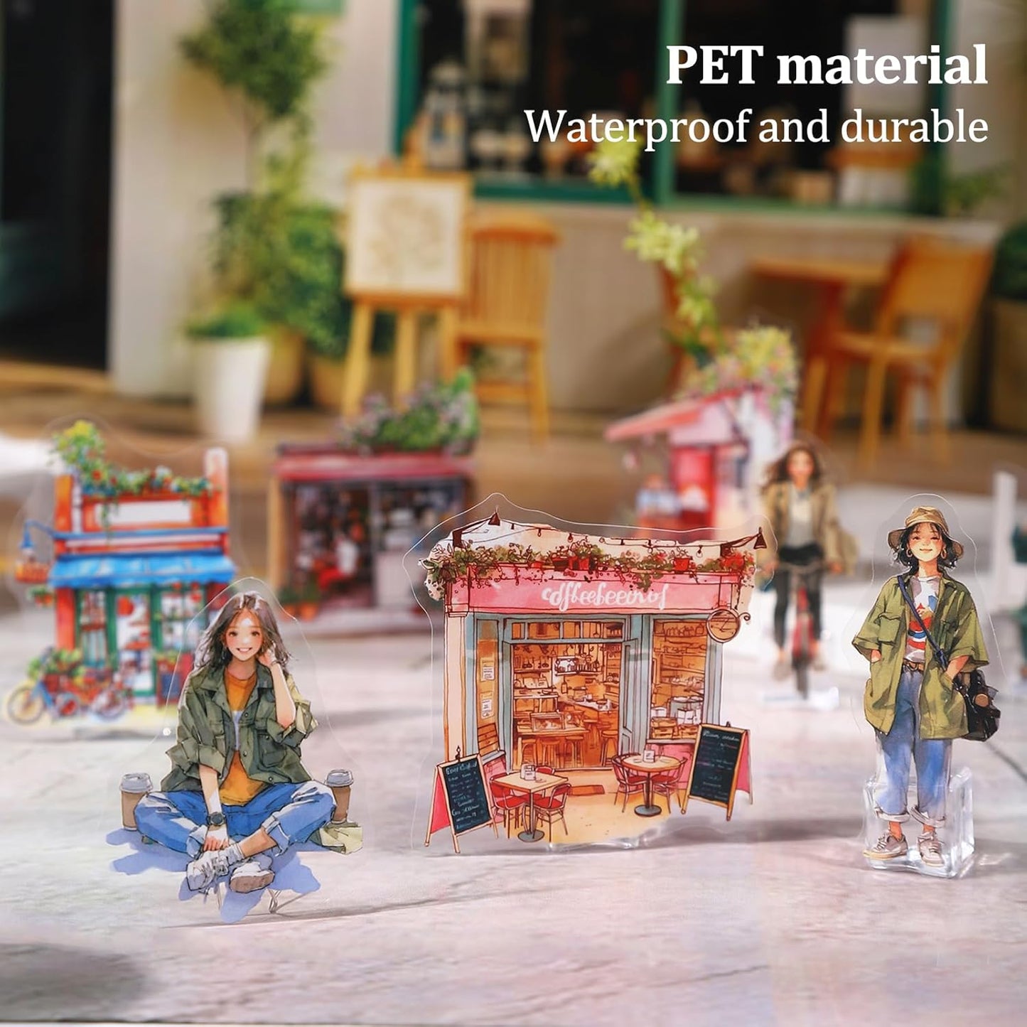 Coffee Memories PET Stickers, 120 PCS Vintage Cafe Scene Stickers for Scrapbook, Journals, Planners and DIY Craft Decoration