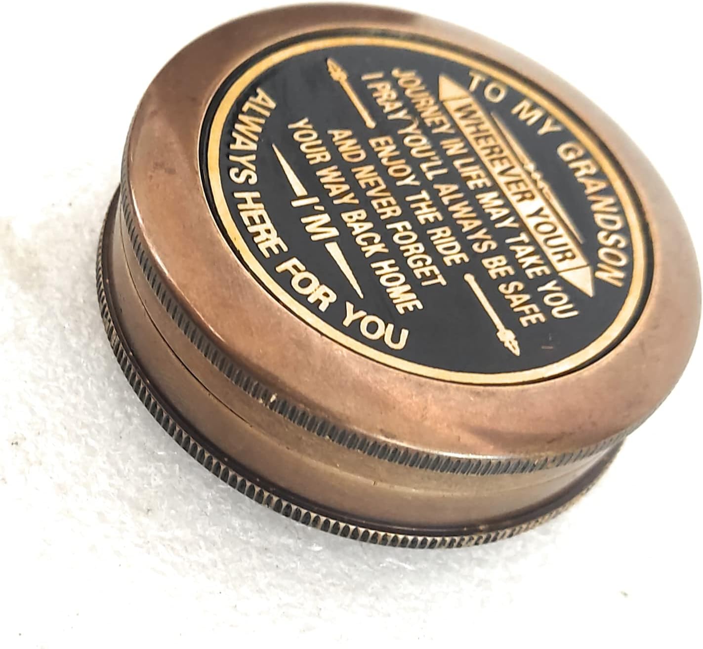 Gift for Grandson Brass Compass Engraved Quote | Memory Present to My Grandson Birthday, Baptism, Graduation, Confirmation, Love, Gift idea by Grandpa Grandma