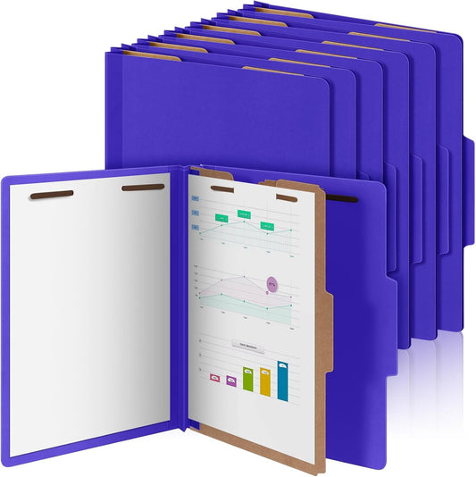 12 Pcs Classification Folders Letter Size, 1 Divider Pressboard File Folder with Fasteners, Expanding File Organizer Bulk for Teachers, Clergy, Office, Church, Christmas Donations (Purple)